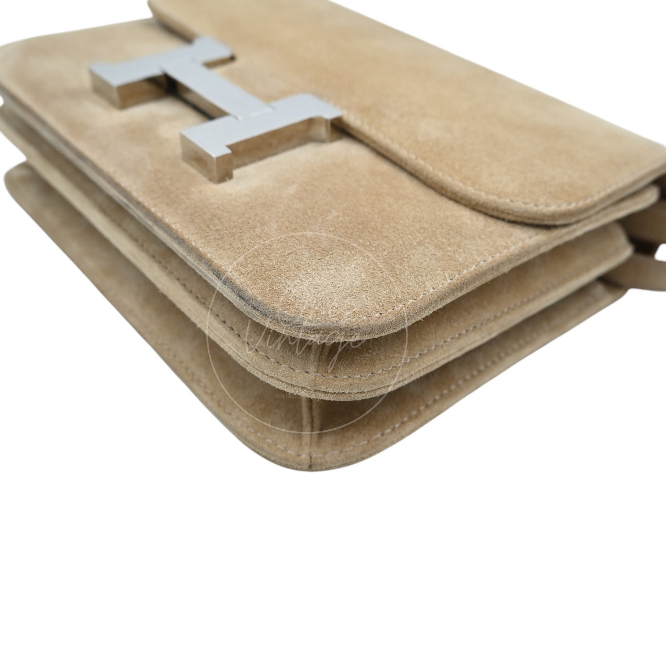 [Pre-Owned] Hermes Mini Constance PHW Stamp A Suede Beige