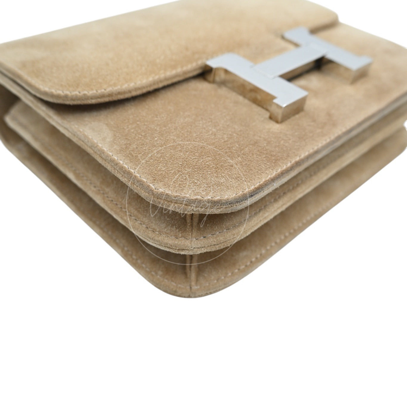 [Pre-Owned] Hermes Mini Constance PHW Stamp A Suede Beige