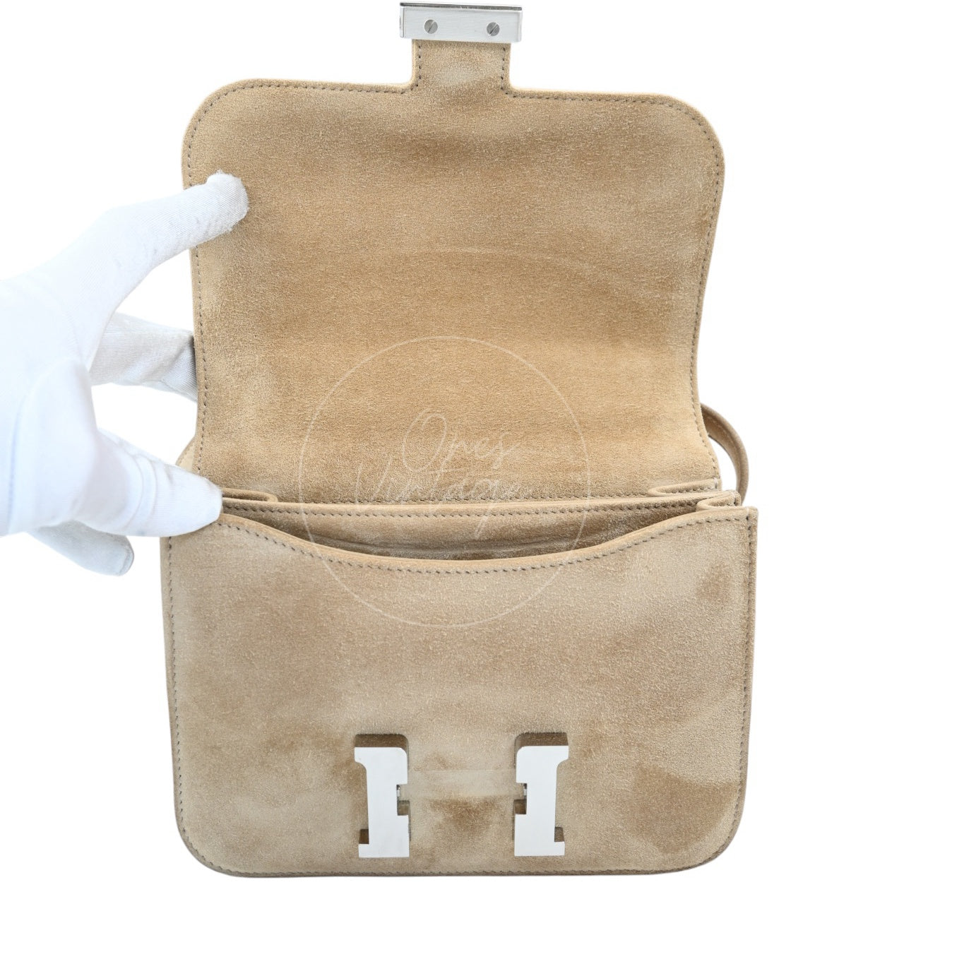 [Pre-Owned] Hermes Mini Constance PHW Stamp A Suede Beige