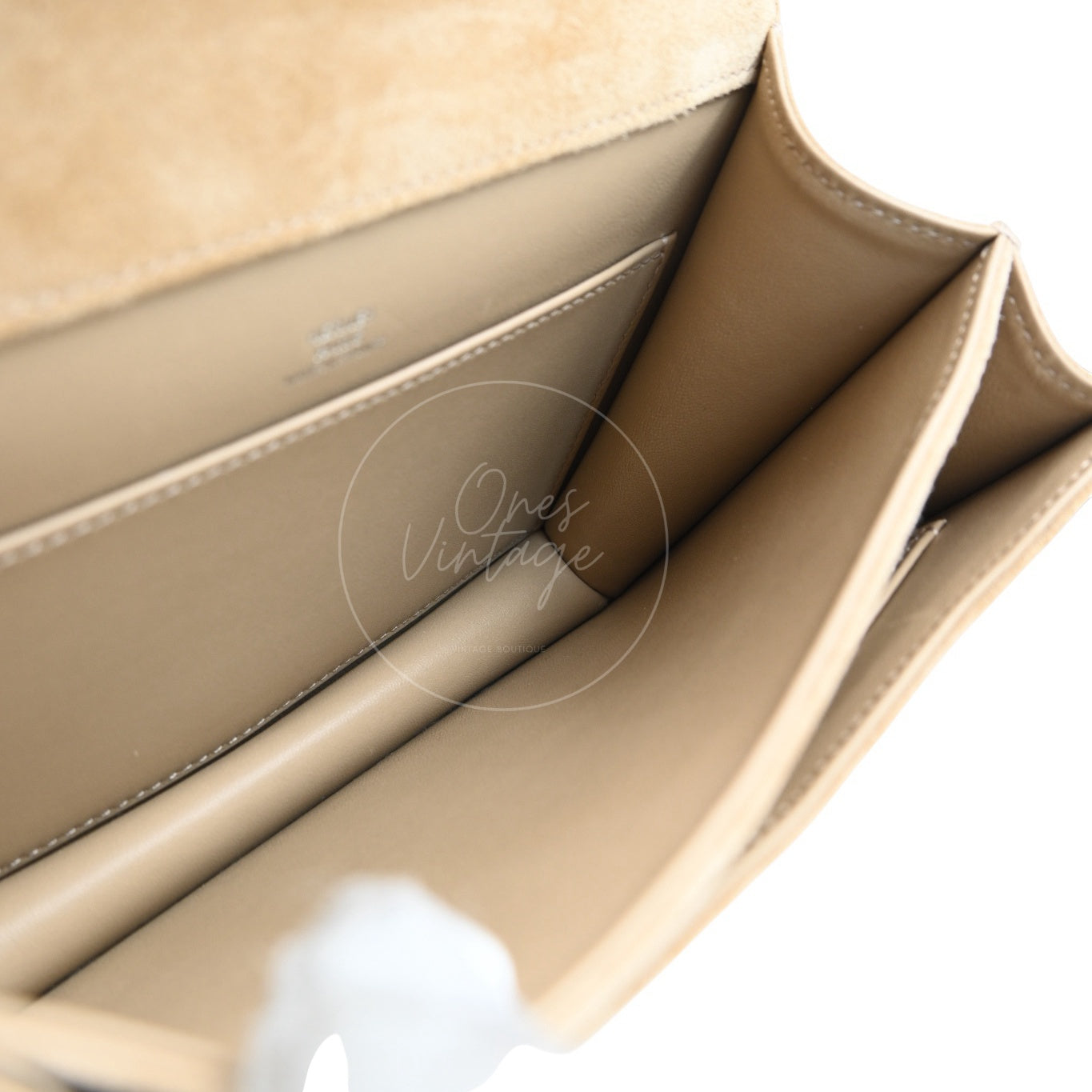 [Pre-Owned] Hermes Mini Constance PHW Stamp A Suede Beige