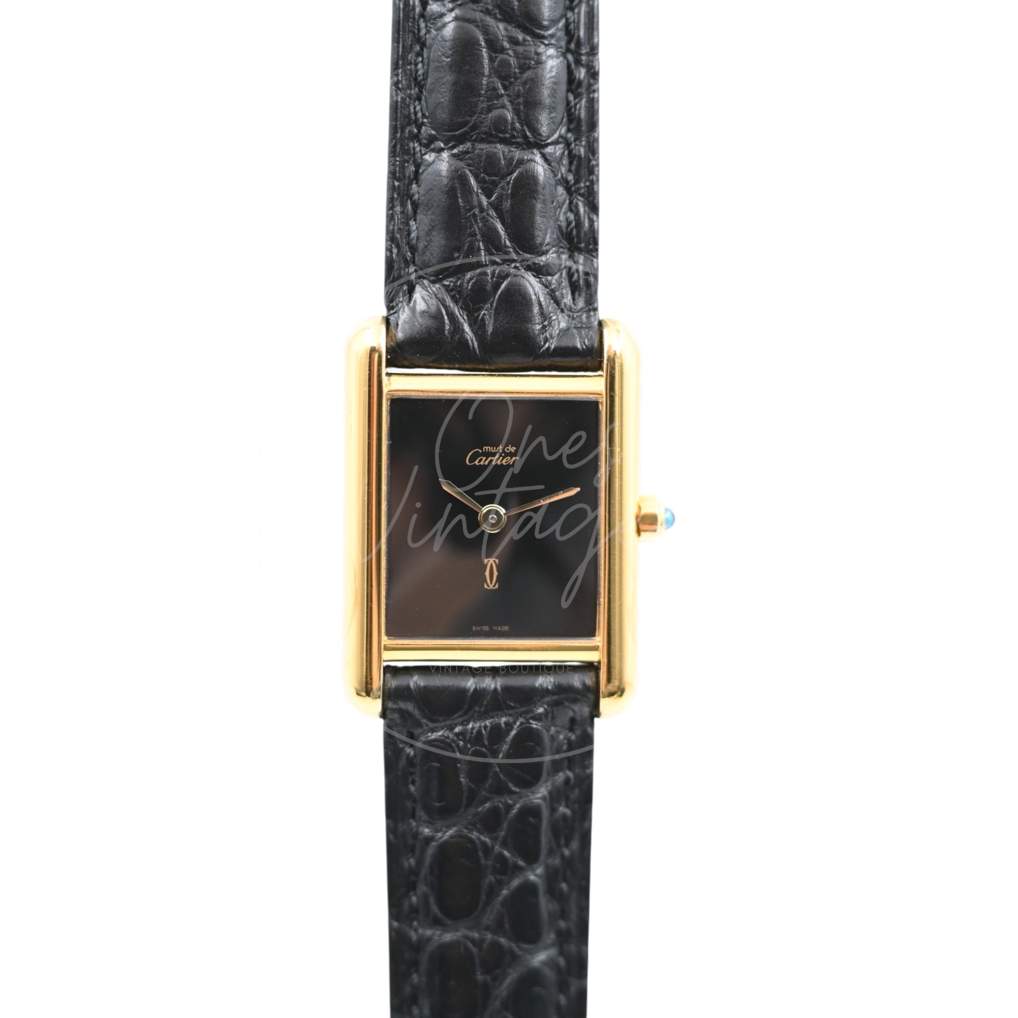 [Pre-owned] Cartier Tank Must De Vermeil Black Watch
