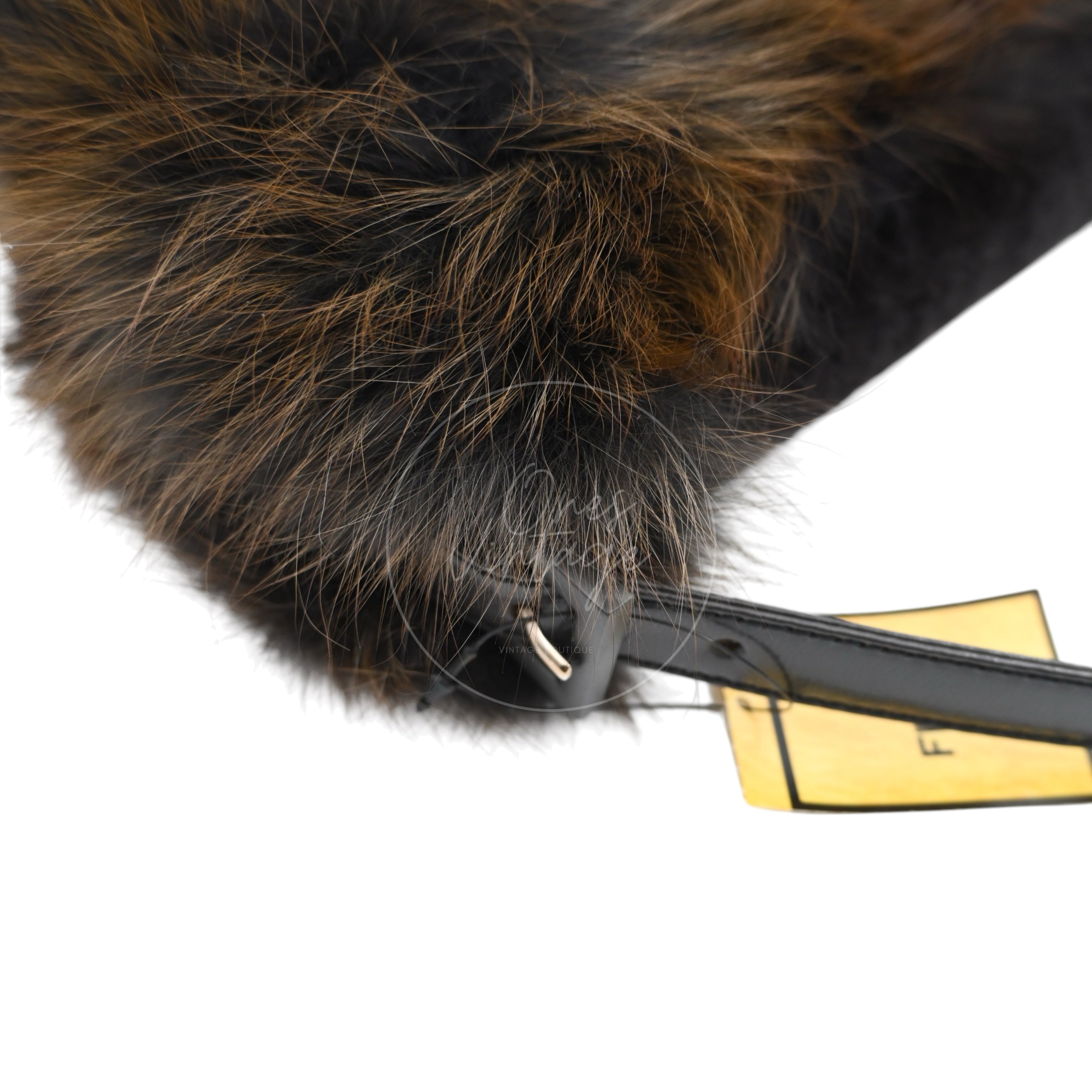 [Pre-owned] Fendi Black Fur Baguette Handbag