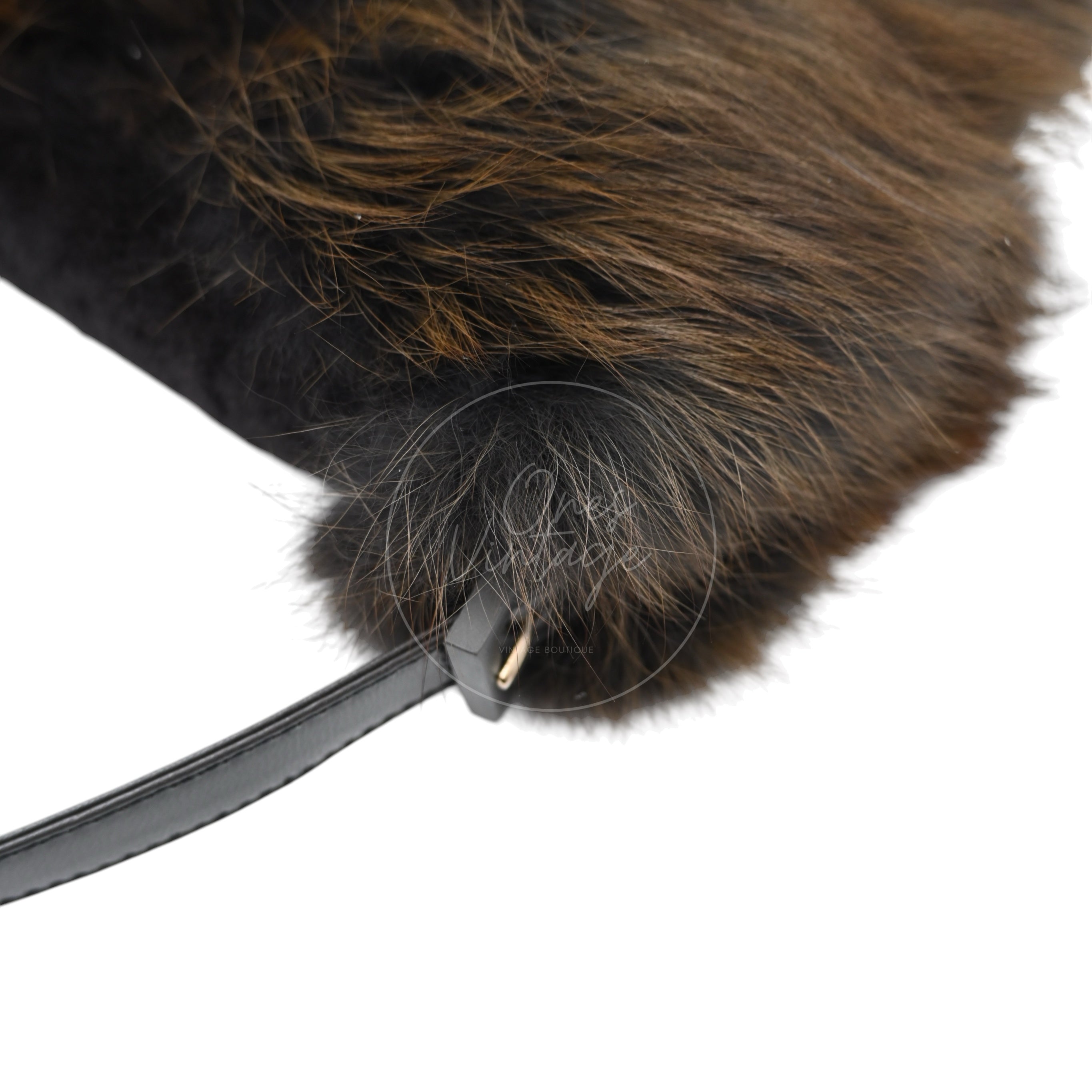 [Pre-owned] Fendi Black Fur Baguette Handbag