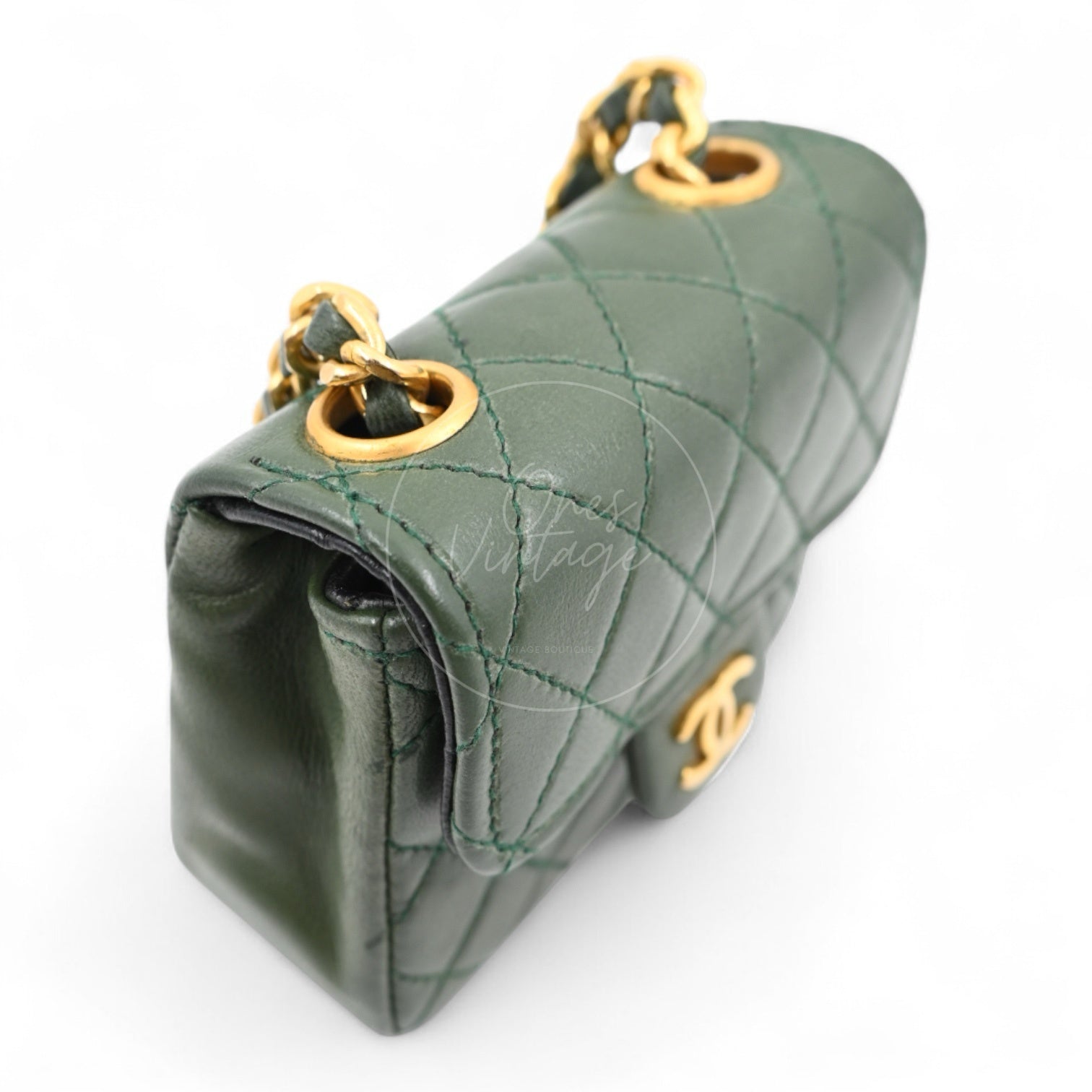 [Pre-owned] Chanel CC Micro Mini Green Flap Bag Charm