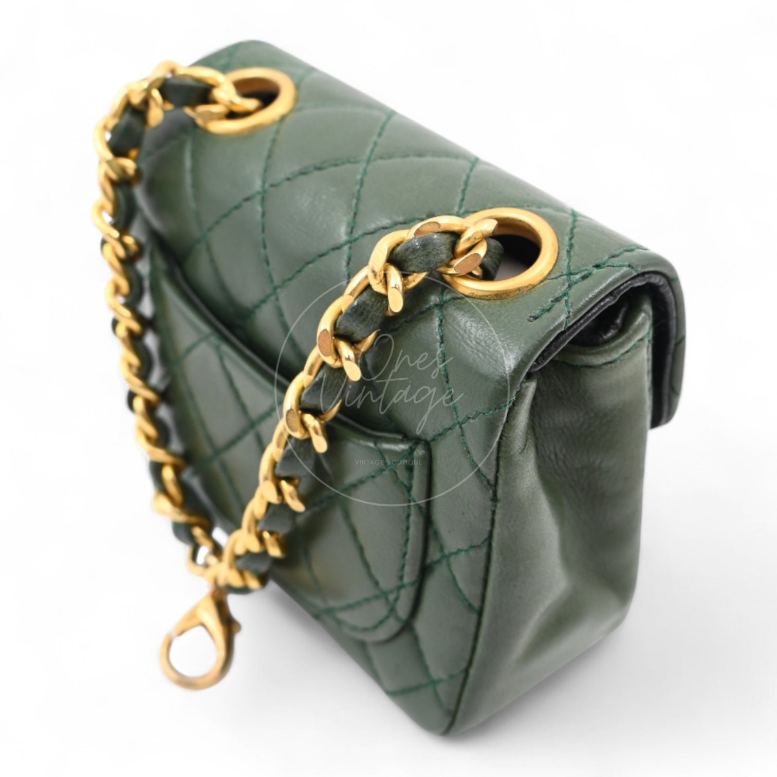 [Pre-owned] Chanel CC Micro Mini Green Flap Bag Charm