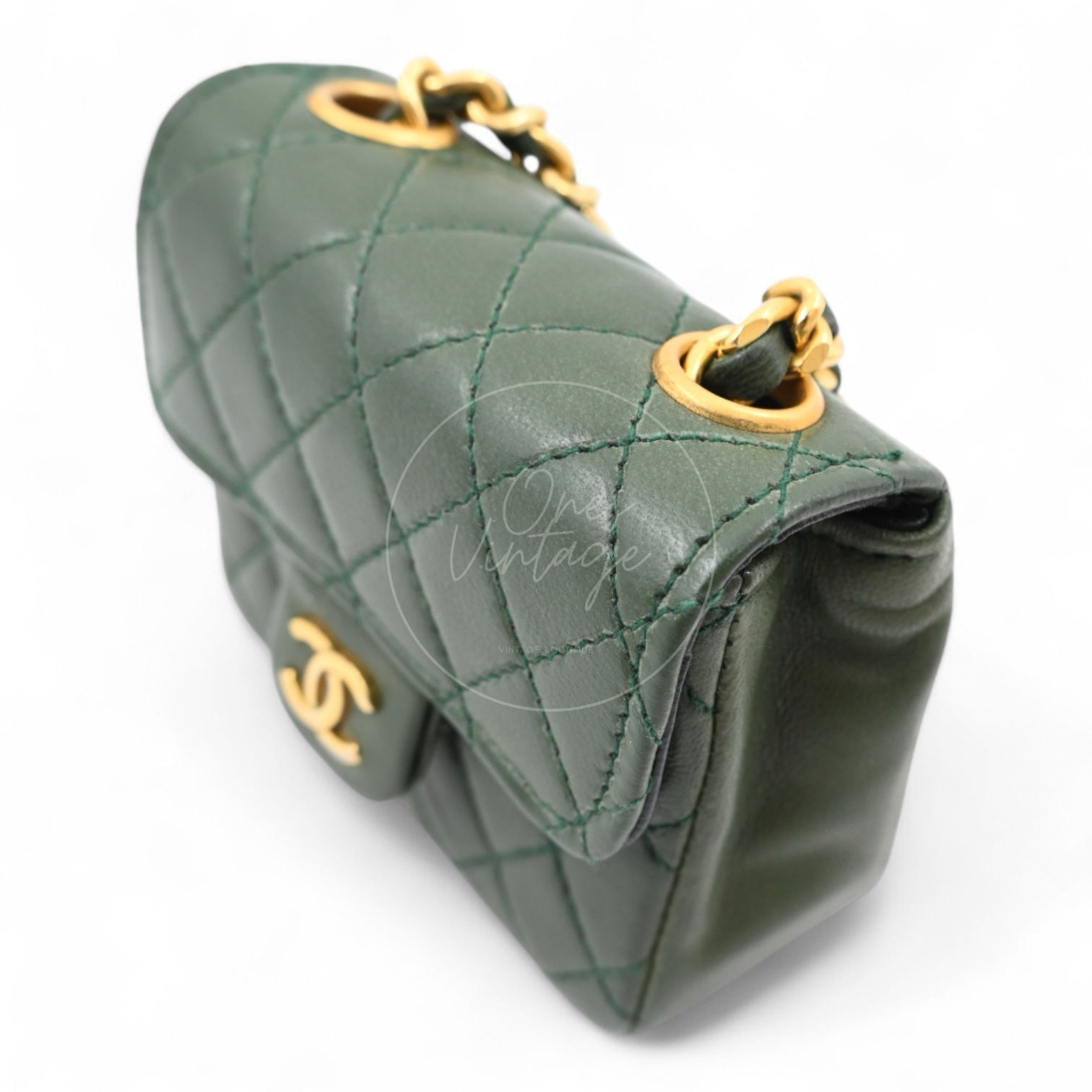 [Pre-owned] Chanel CC Micro Mini Green Flap Bag Charm