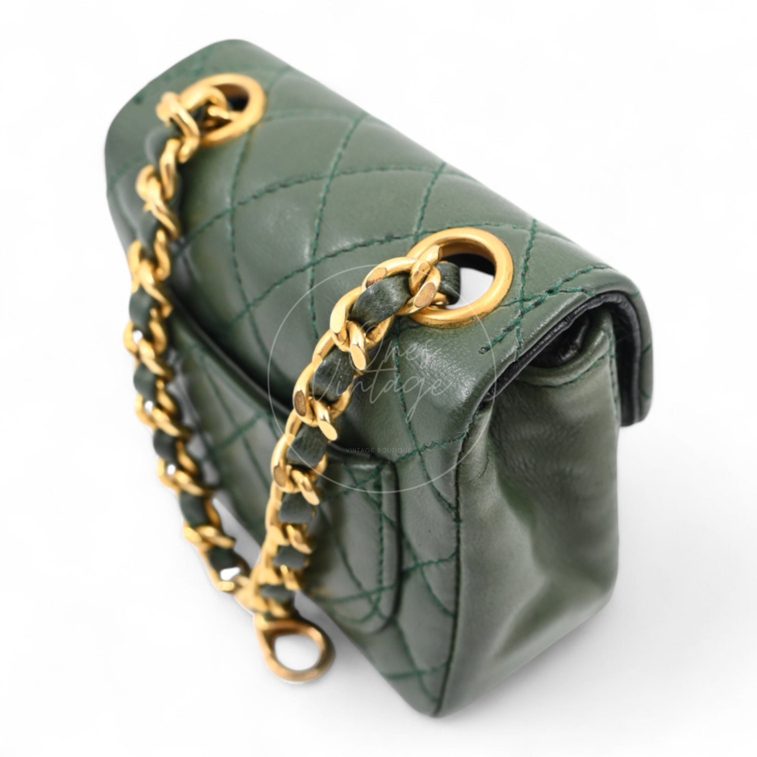 [Pre-owned] Chanel CC Micro Mini Green Flap Bag Charm