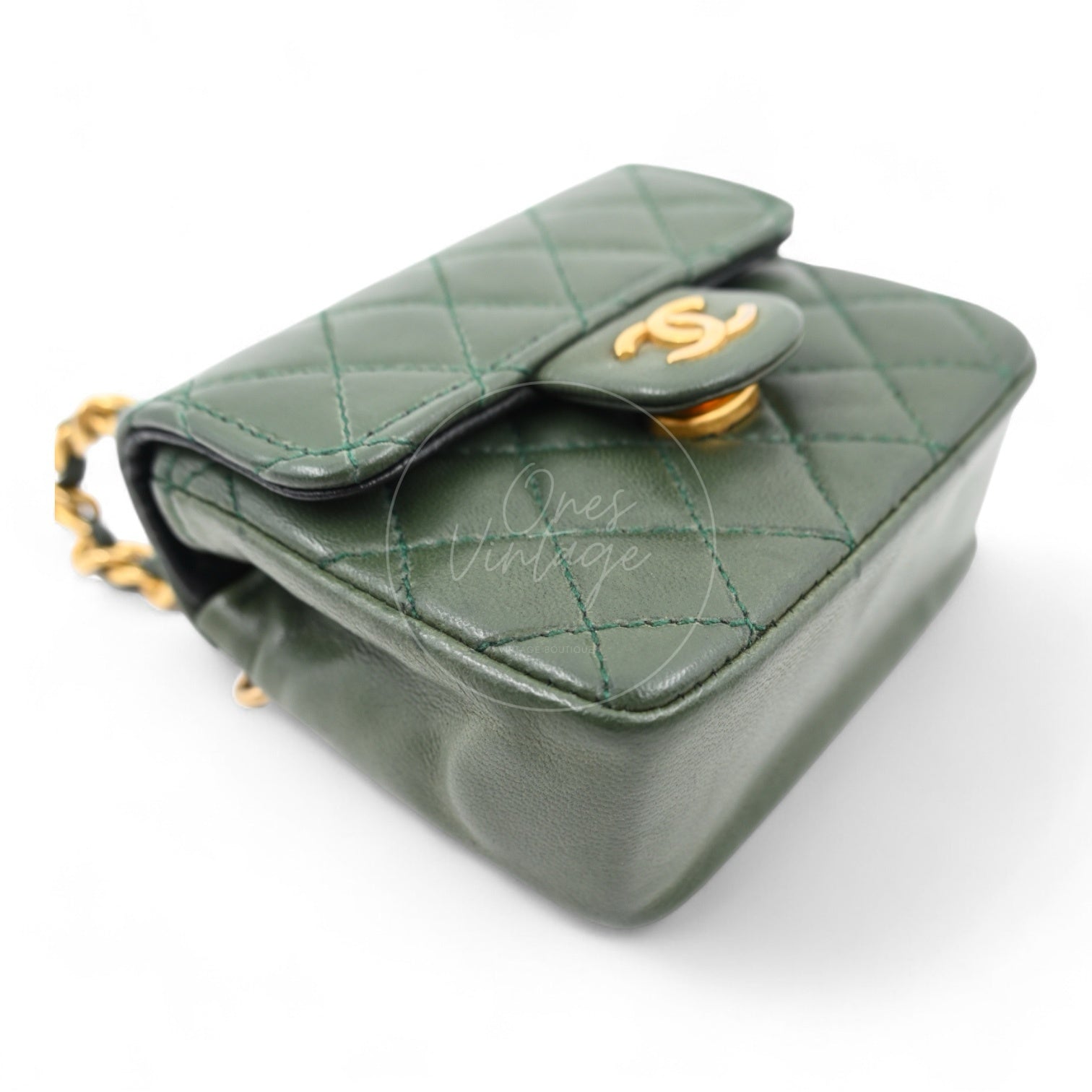 [Pre-owned] Chanel CC Micro Mini Green Flap Bag Charm