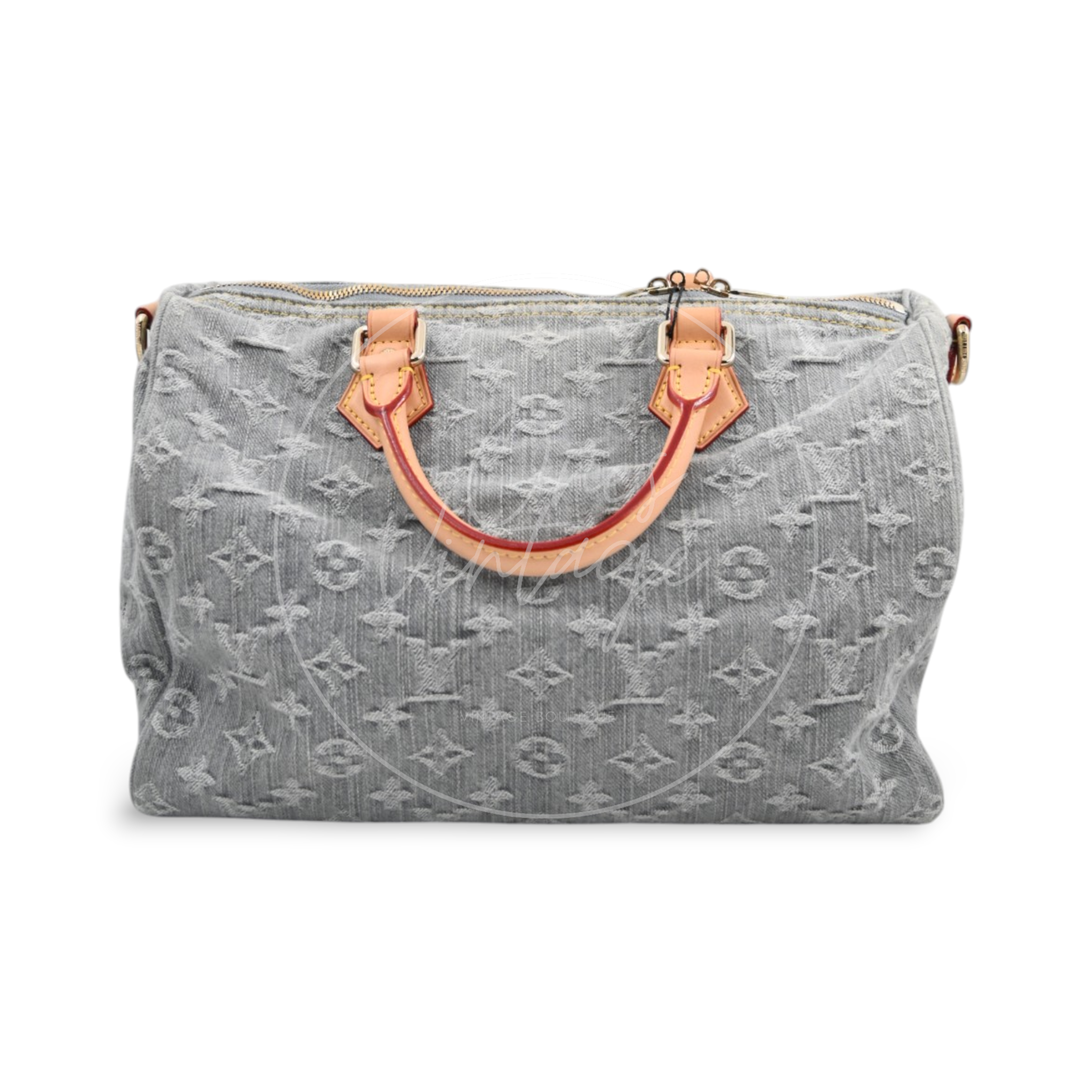 [Pre-owned] Louis Vuitton Monogram Denim Speedy Soft 30 Washed Gray