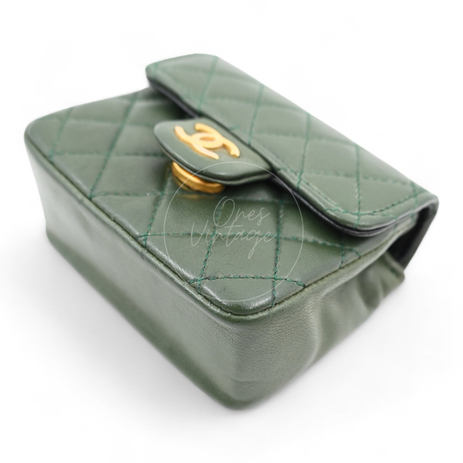 [Pre-owned] Chanel CC Micro Mini Green Flap Bag Charm