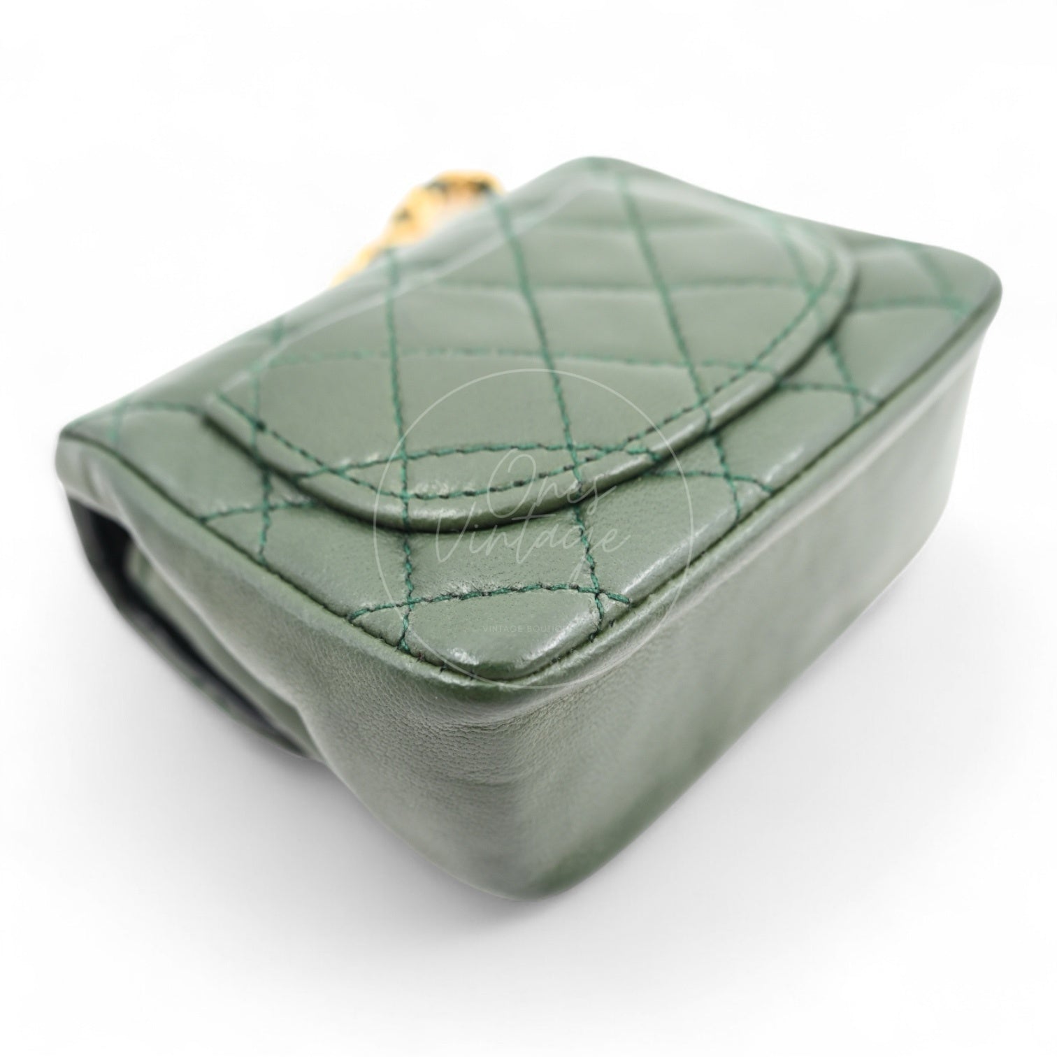 [Pre-owned] Chanel CC Micro Mini Green Flap Bag Charm