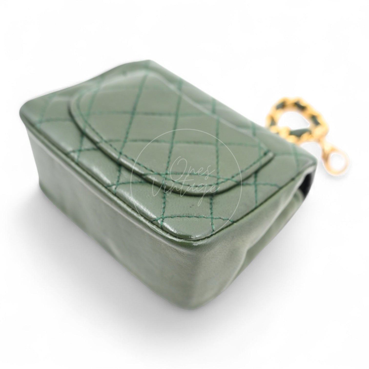 [Pre-owned] Chanel CC Micro Mini Green Flap Bag Charm
