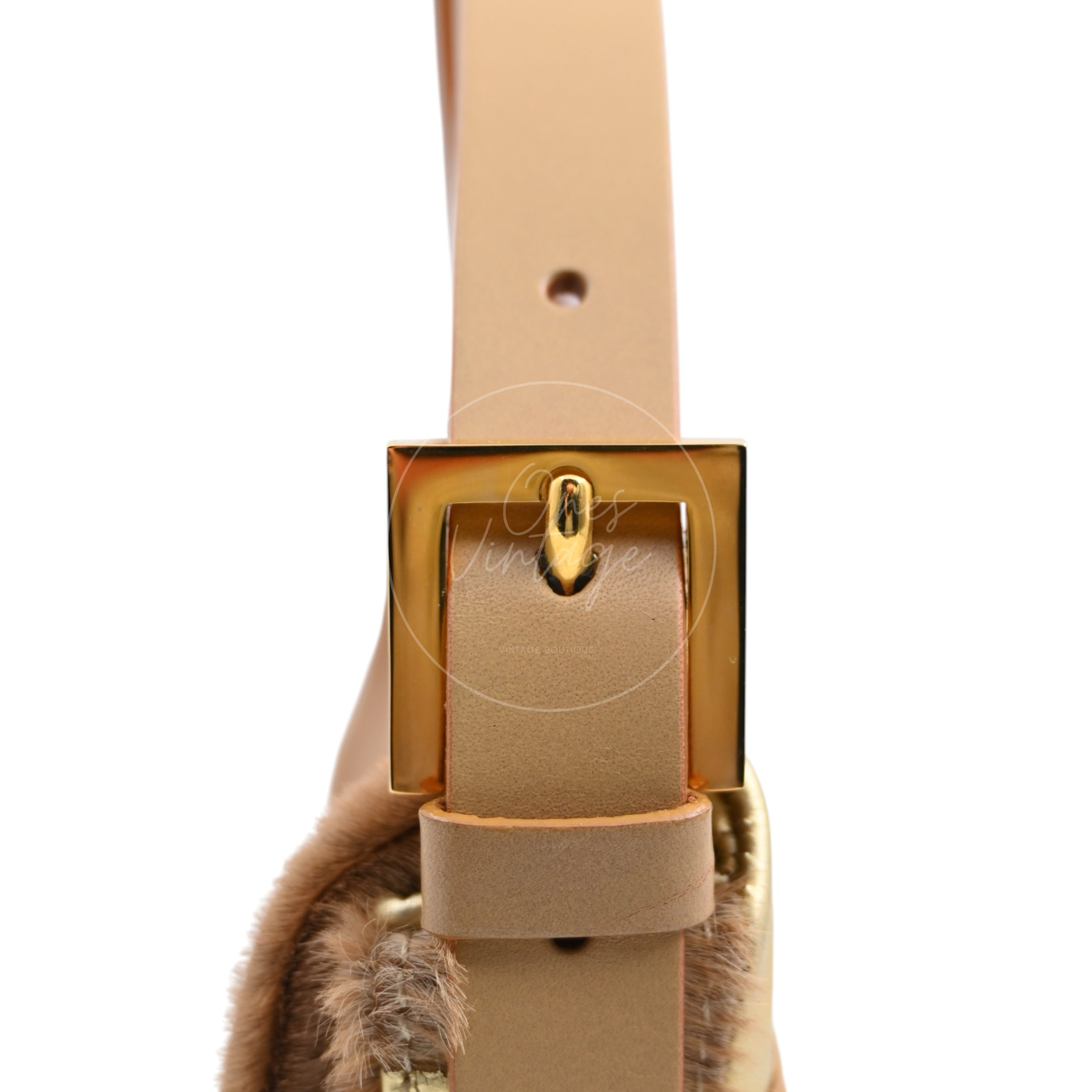 [Pre-owned] Fendi Brown & Gold Pony Hair Baguette Shoulder Bag