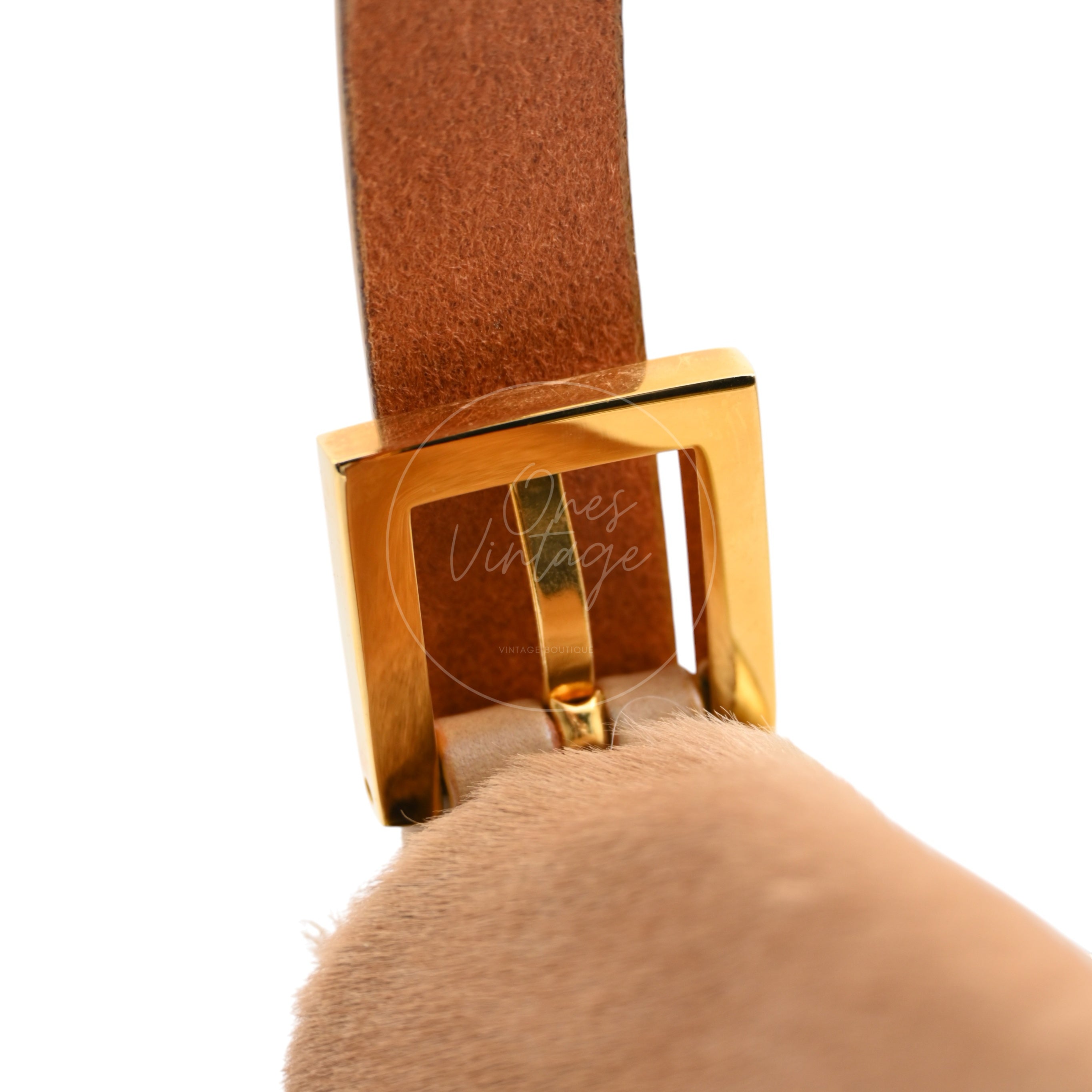 [Pre-owned] Fendi Brown & Gold Pony Hair Baguette Shoulder Bag