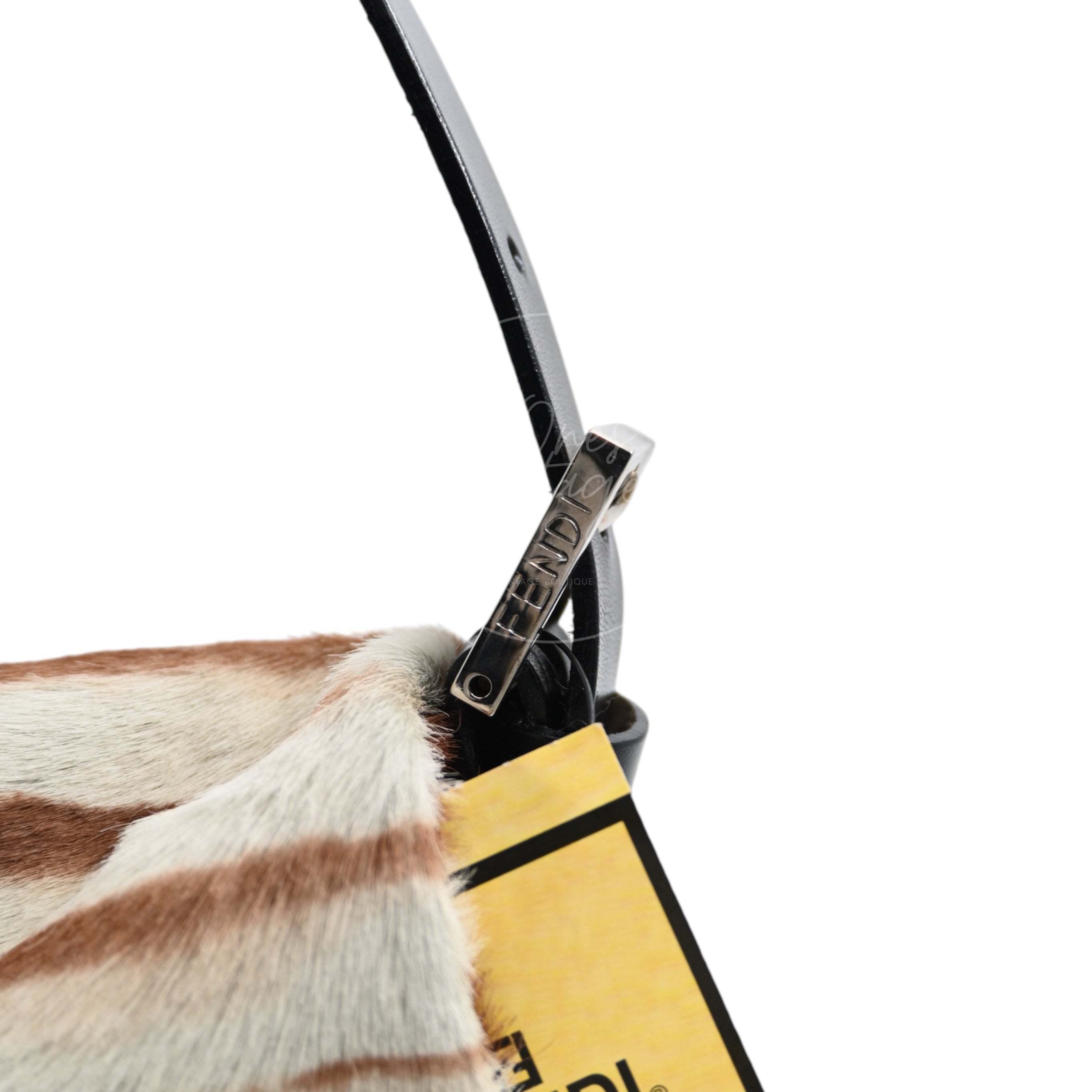 [Pre-owned] Fendi Animal Print Pony Hair Baguette Brown White Bag