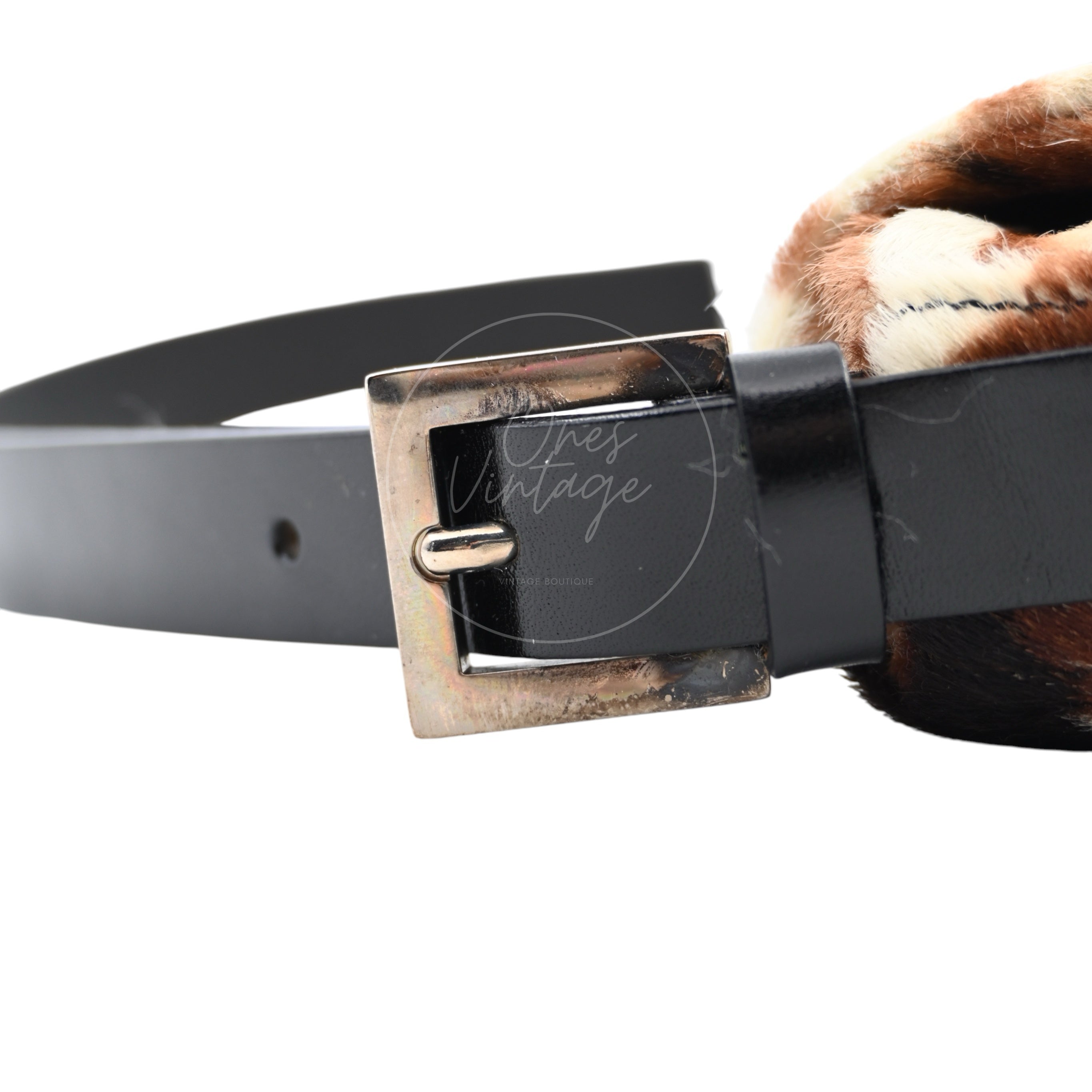 [Pre-owned] Fendi Animal Print Pony Hair Baguette Brown White Bag