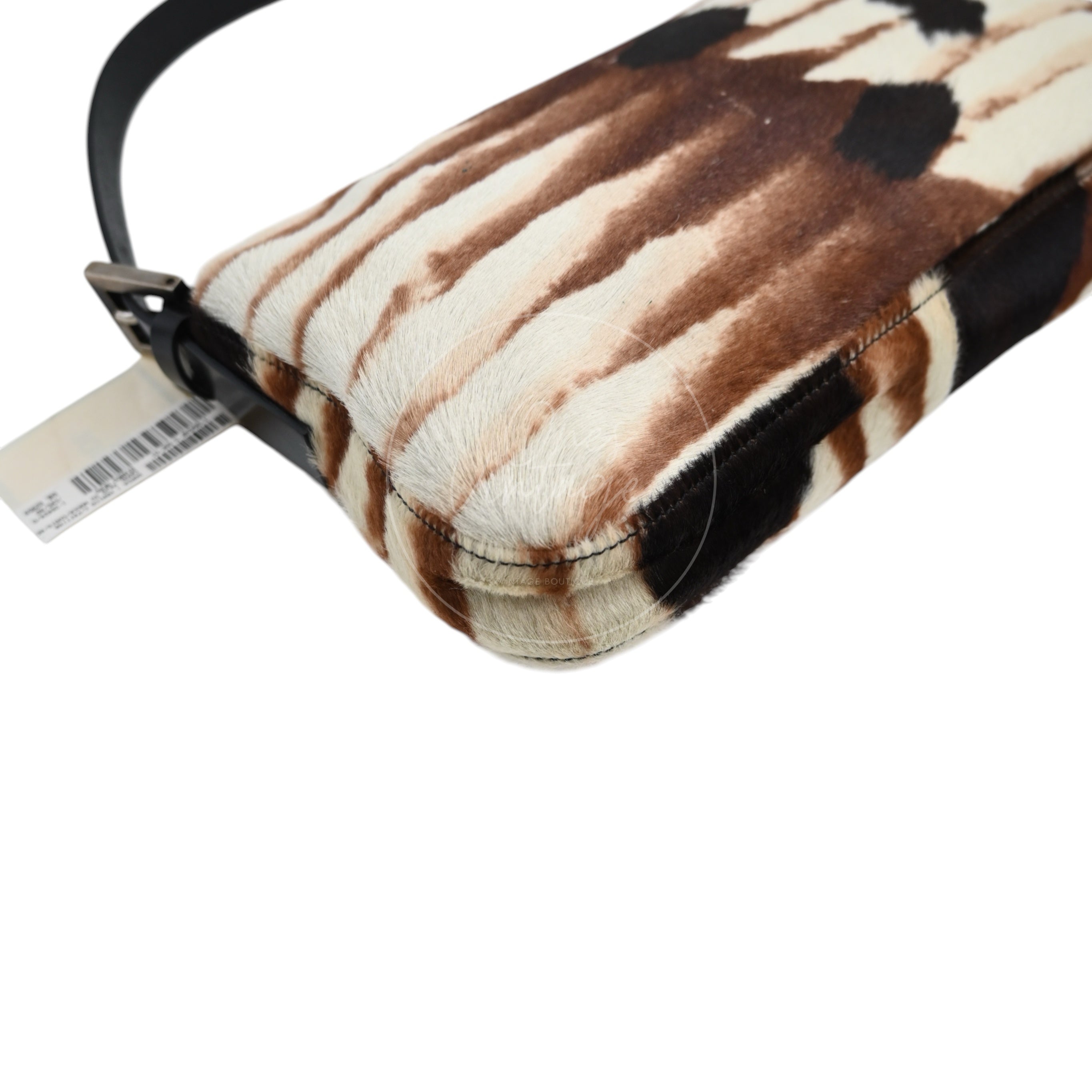 [Pre-owned] Fendi Animal Print Pony Hair Baguette Brown White Bag