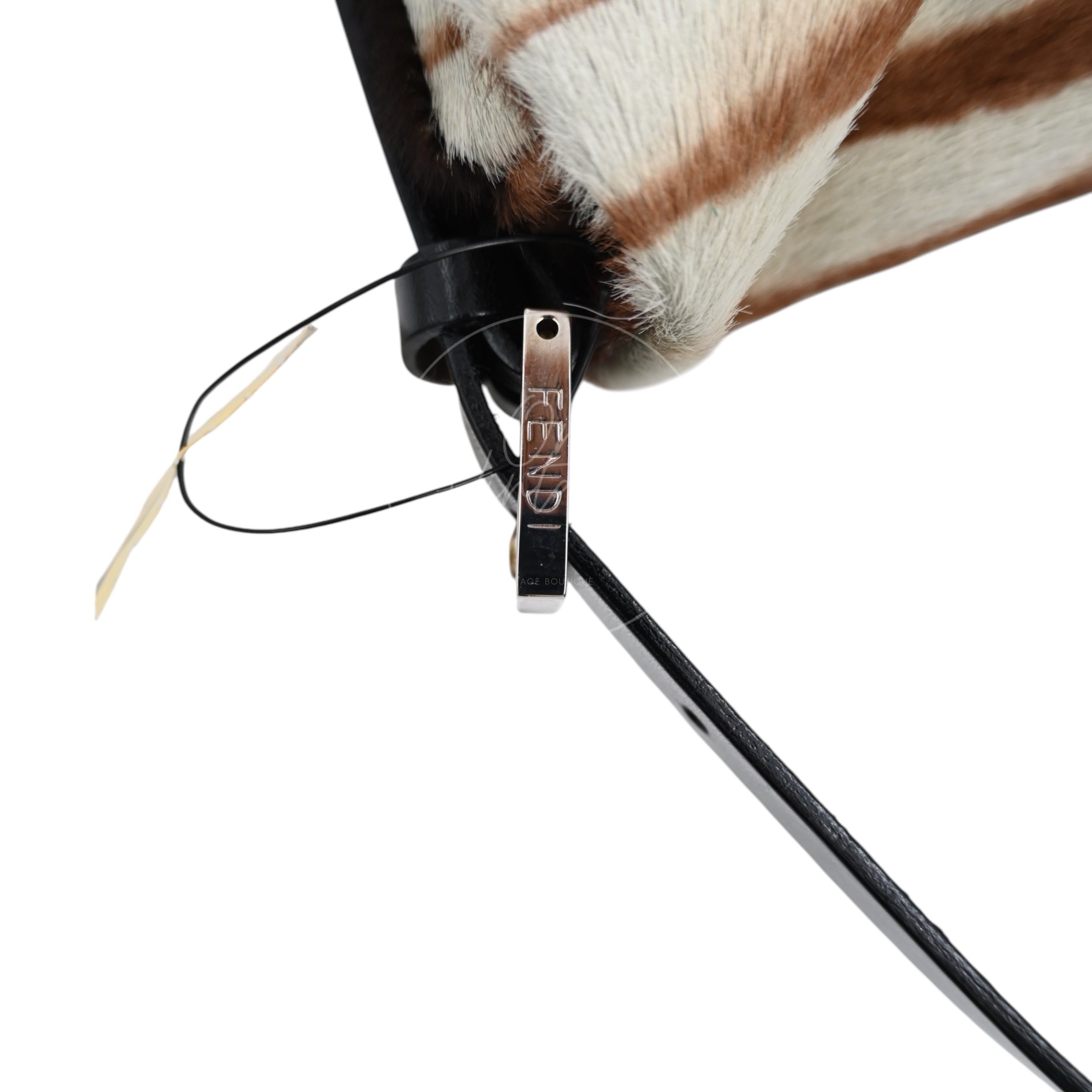 [Pre-owned] Fendi Animal Print Pony Hair Baguette Brown White Bag