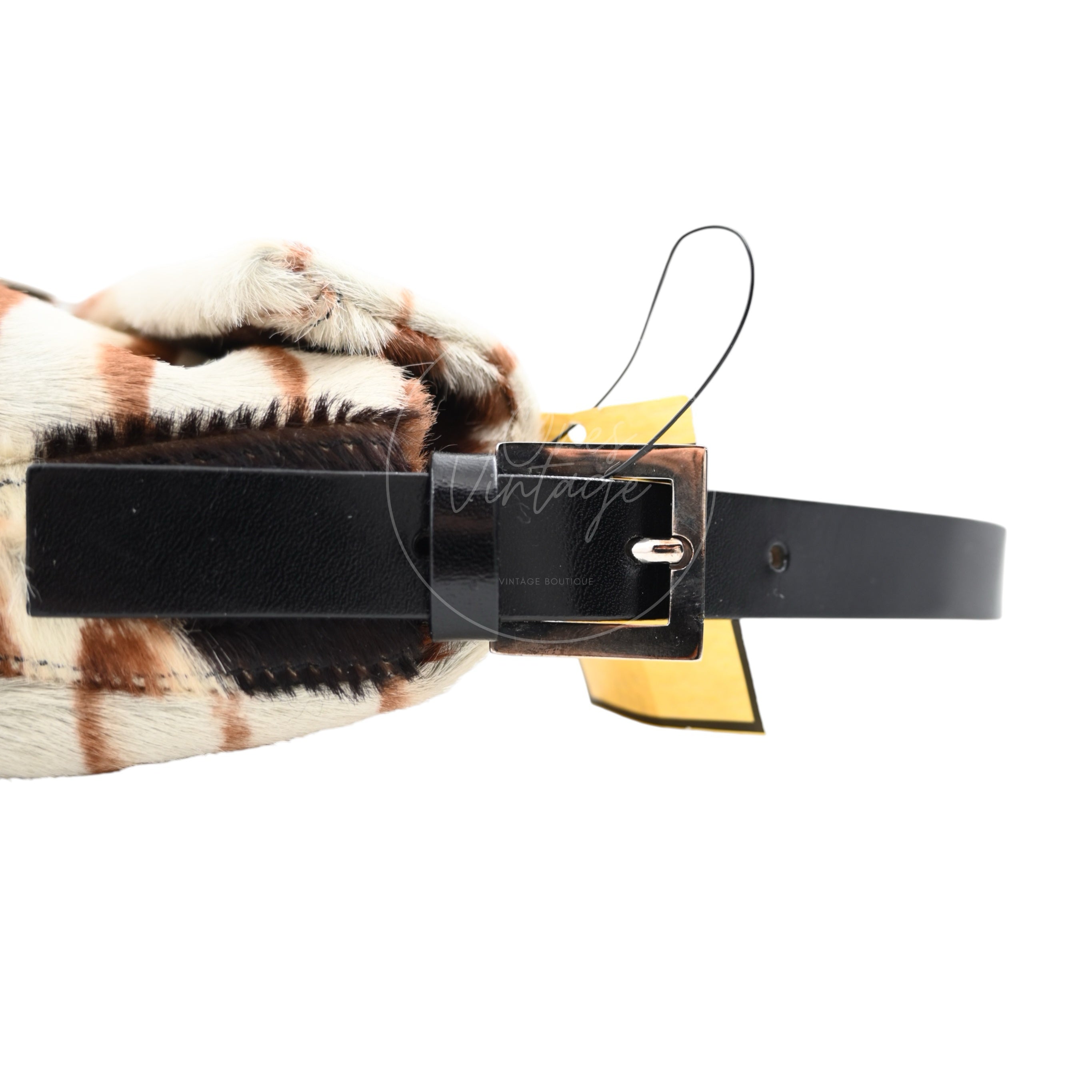 [Pre-owned] Fendi Animal Print Pony Hair Baguette Brown White Bag