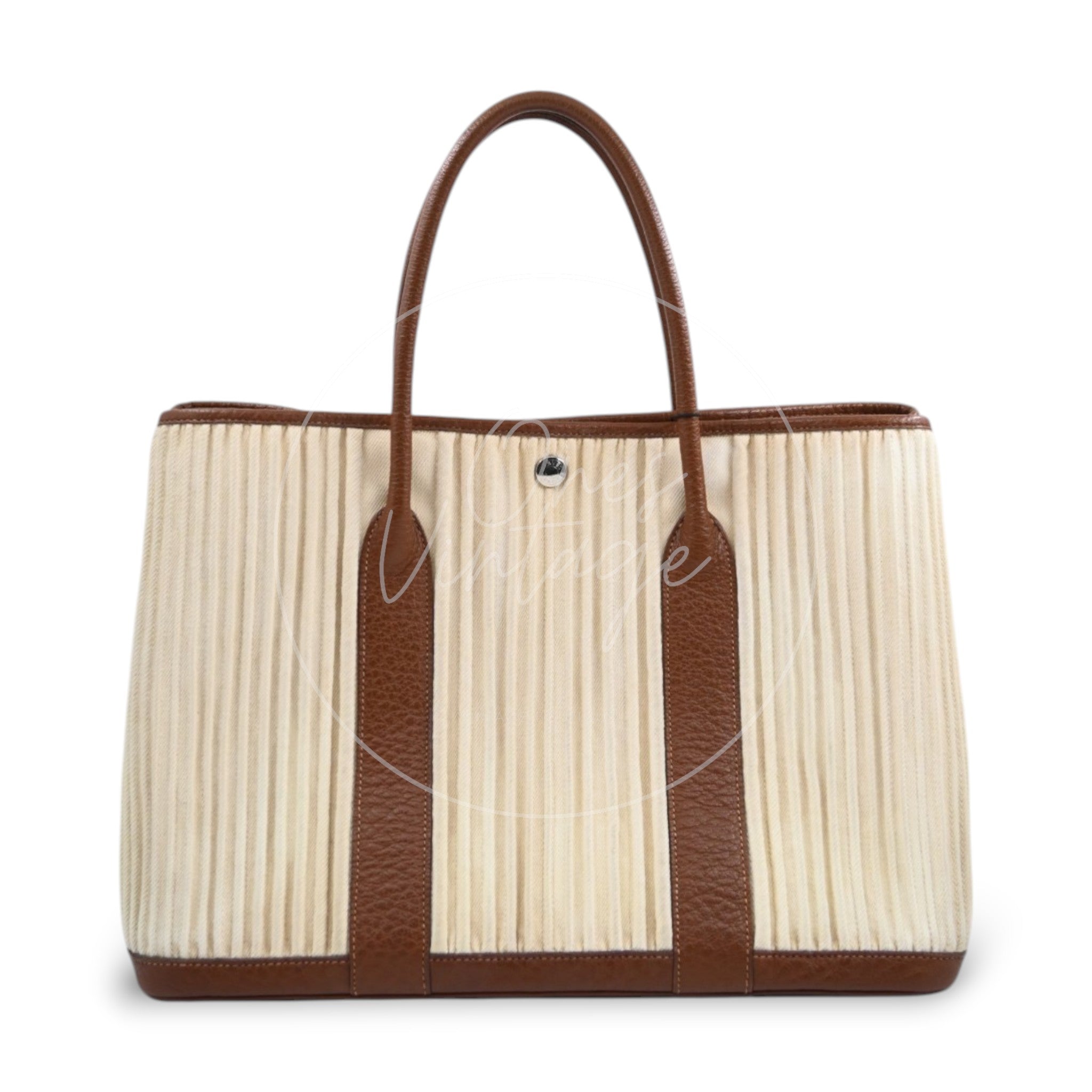 Hermès Garden Party tote bag in beige canvas and brown leather trim