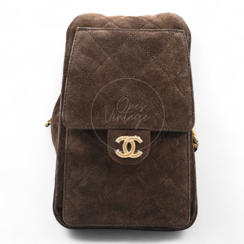 [Unused] Chanel 25 Suede Calfskin & Gold-tone Metal Dark Brown Small Handbag
