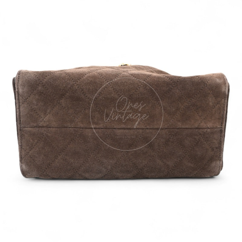 [Unused] Chanel 25 Suede Calfskin & Gold-tone Metal Dark Brown Small Handbag