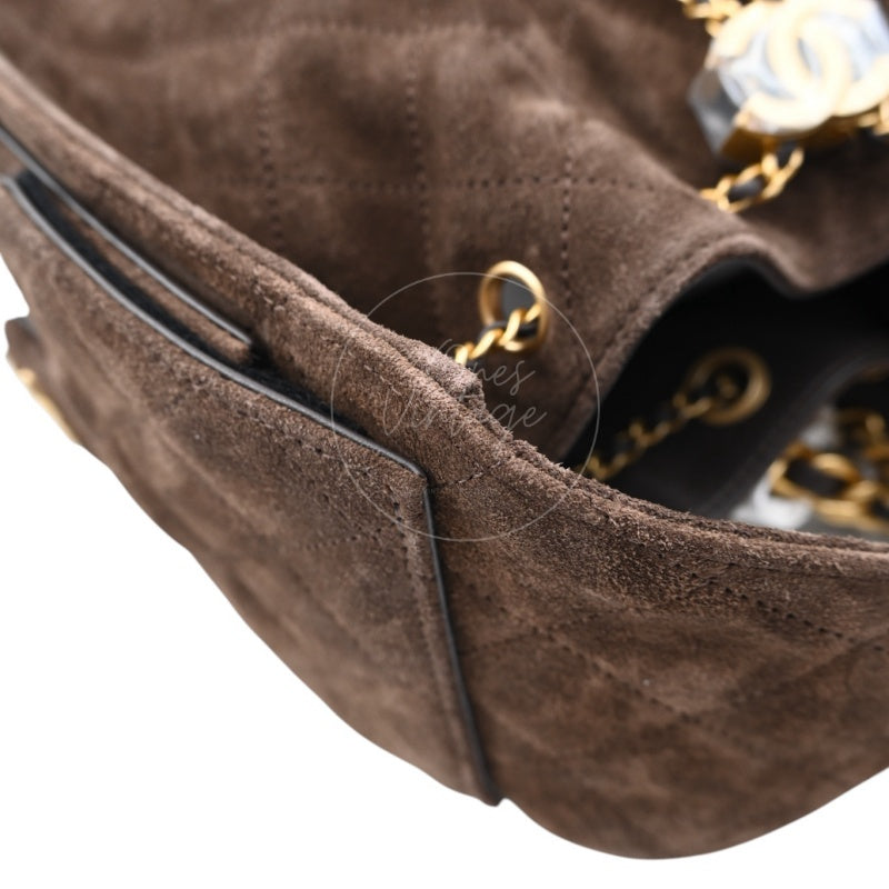 [Unused] Chanel 25 Suede Calfskin & Gold-tone Metal Dark Brown Small Handbag