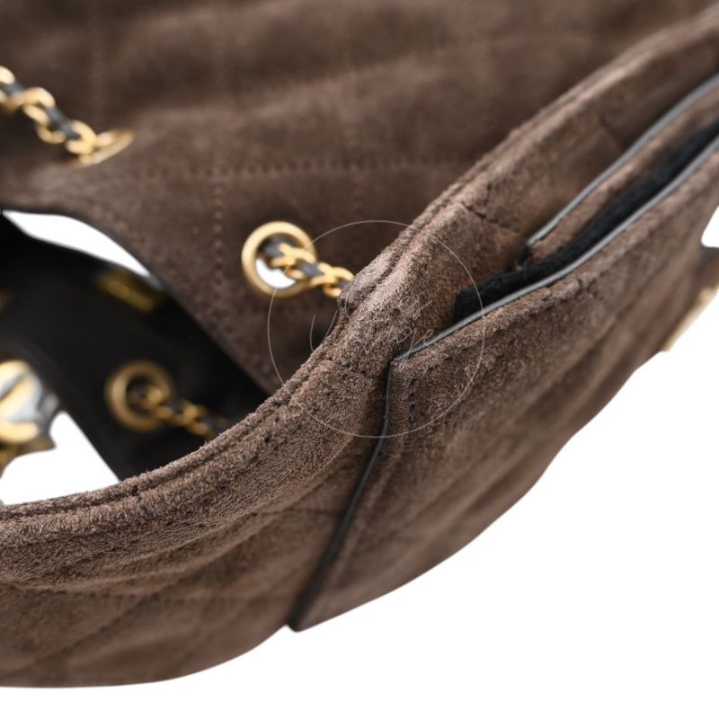 [Unused] Chanel 25 Suede Calfskin & Gold-tone Metal Dark Brown Small Handbag