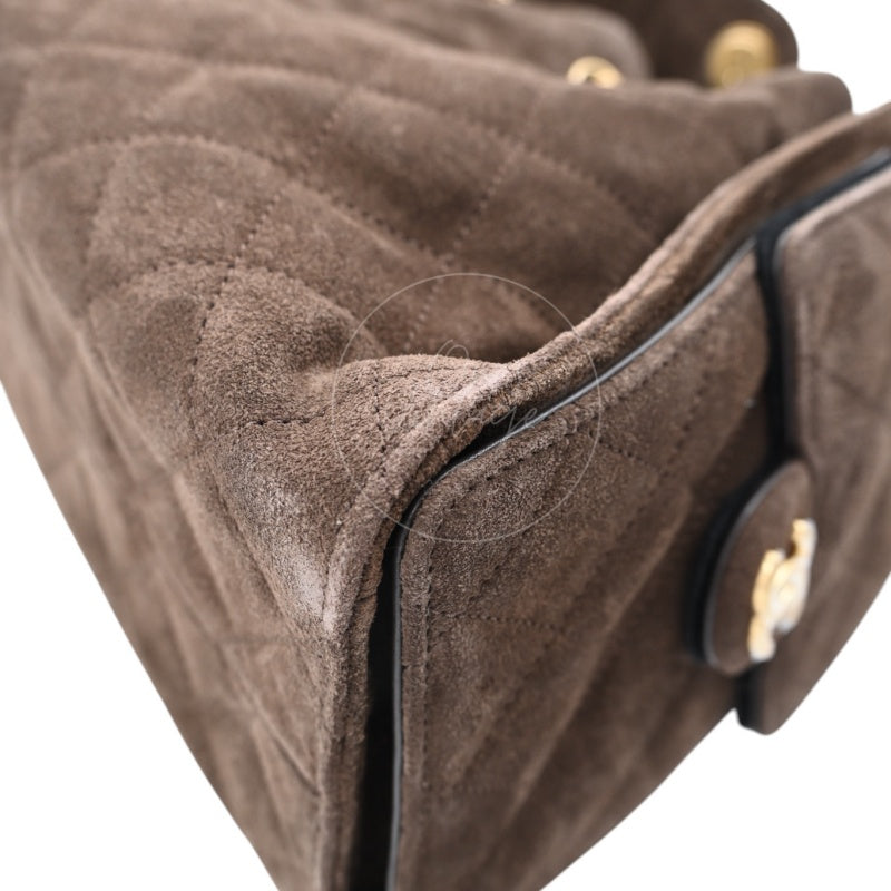 [Unused] Chanel 25 Suede Calfskin & Gold-tone Metal Dark Brown Small Handbag