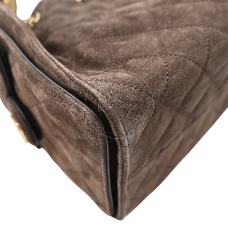 [Unused] Chanel 25 Suede Calfskin & Gold-tone Metal Dark Brown Small Handbag