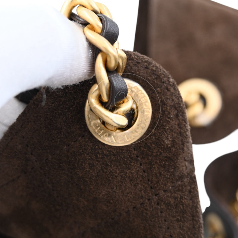 [Unused] Chanel 25 Suede Calfskin & Gold-tone Metal Dark Brown Small Handbag