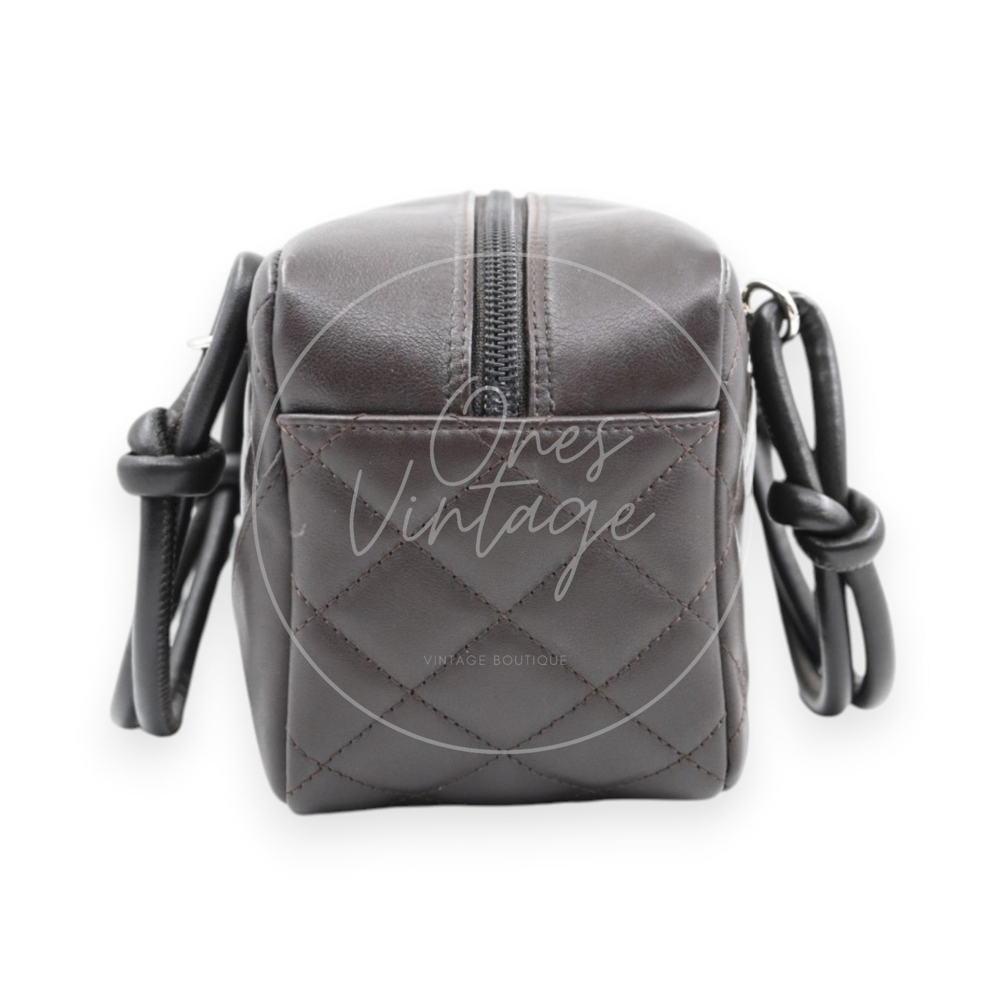 [Pre-owned] Chanel Cambon Ligne Bowler Bag Brown Calfskin Leather