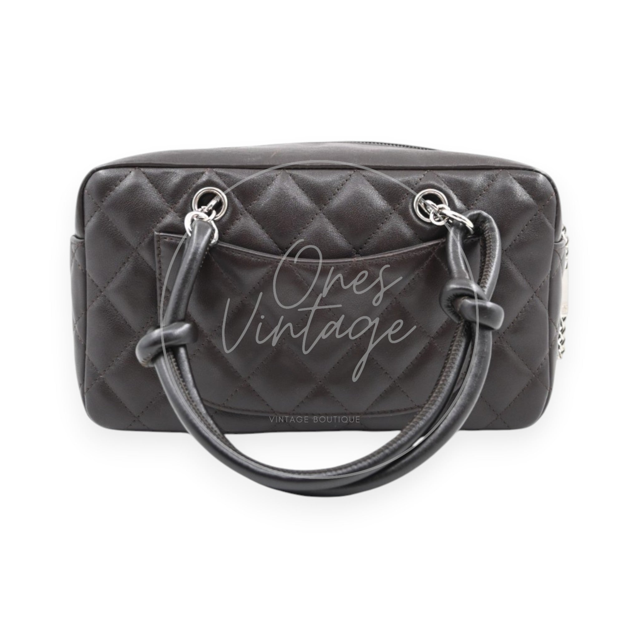 [Pre-owned] Chanel Cambon Ligne Bowler Bag Brown Calfskin Leather