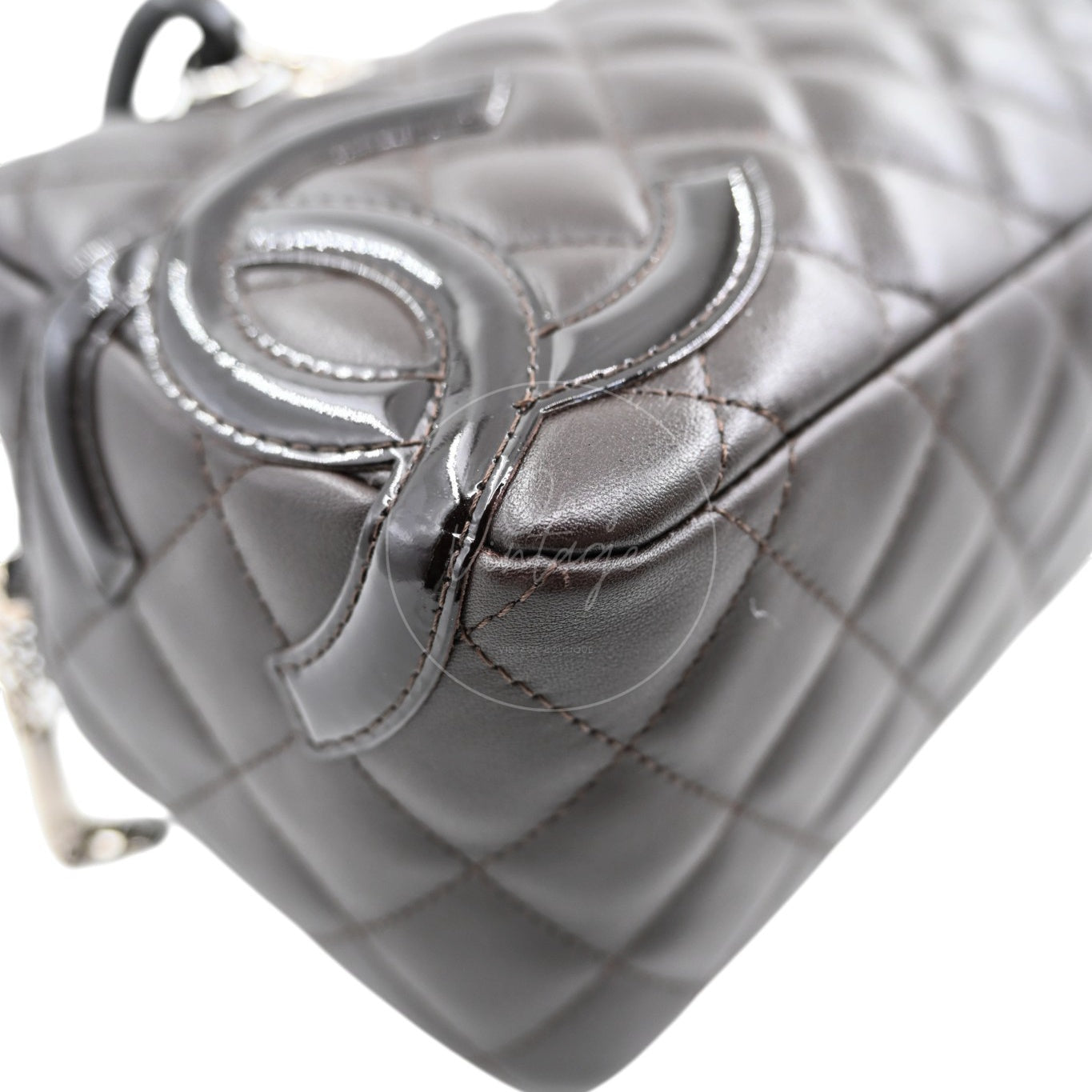 [Pre-owned] Chanel Cambon Ligne Bowler Bag Brown Calfskin Leather