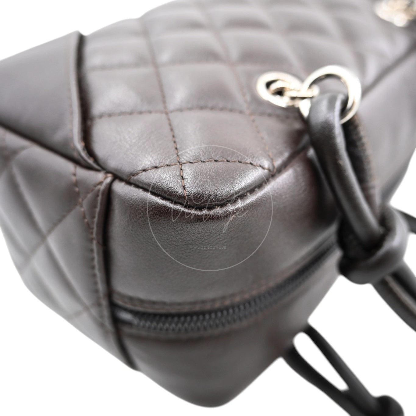 [Pre-owned] Chanel Cambon Ligne Bowler Bag Brown Calfskin Leather