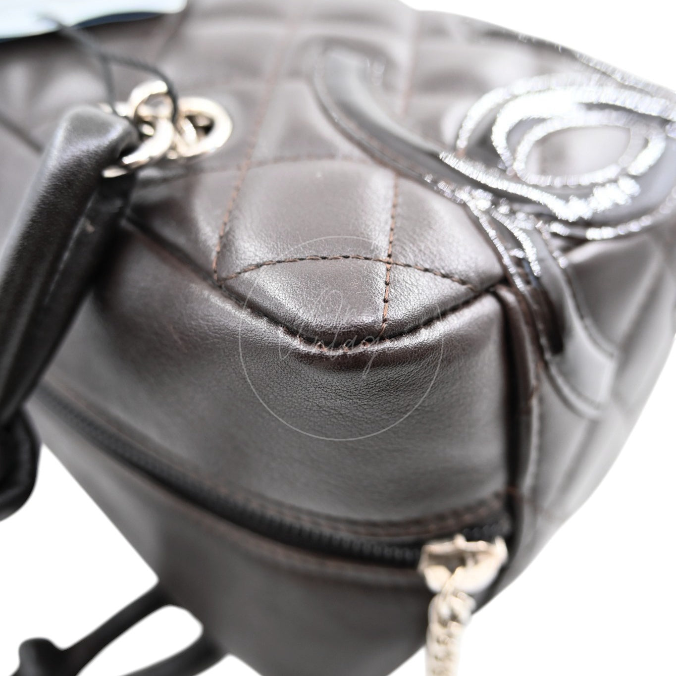[Pre-owned] Chanel Cambon Ligne Bowler Bag Brown Calfskin Leather