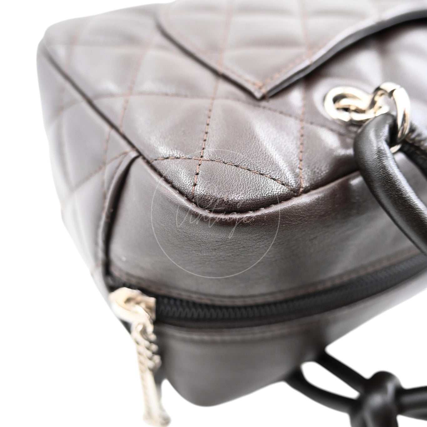 [Pre-owned] Chanel Cambon Ligne Bowler Bag Brown Calfskin Leather