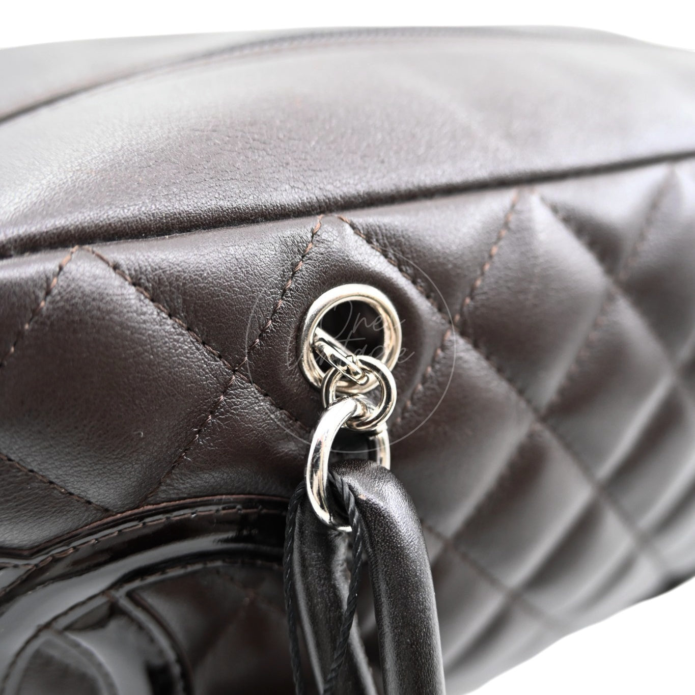 [Pre-owned] Chanel Cambon Ligne Bowler Bag Brown Calfskin Leather
