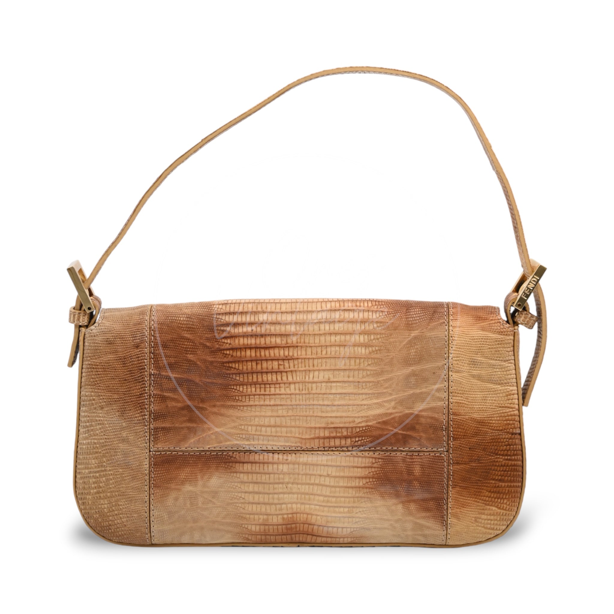 [Pre-owned] Fendi Lizard Baguette Brown & Beige GHW