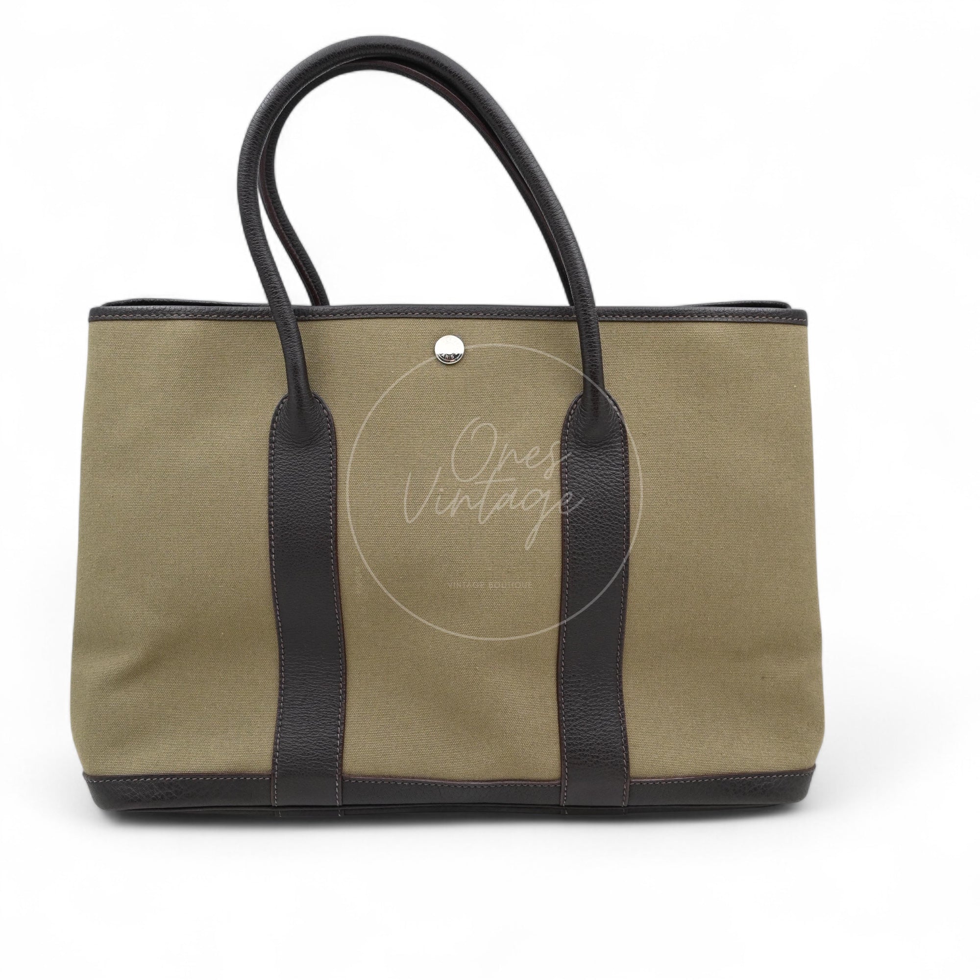 [Pre-owned] Hermes Garden Party 36 Dark Green Canvas Brown Negonda Stamp Square F