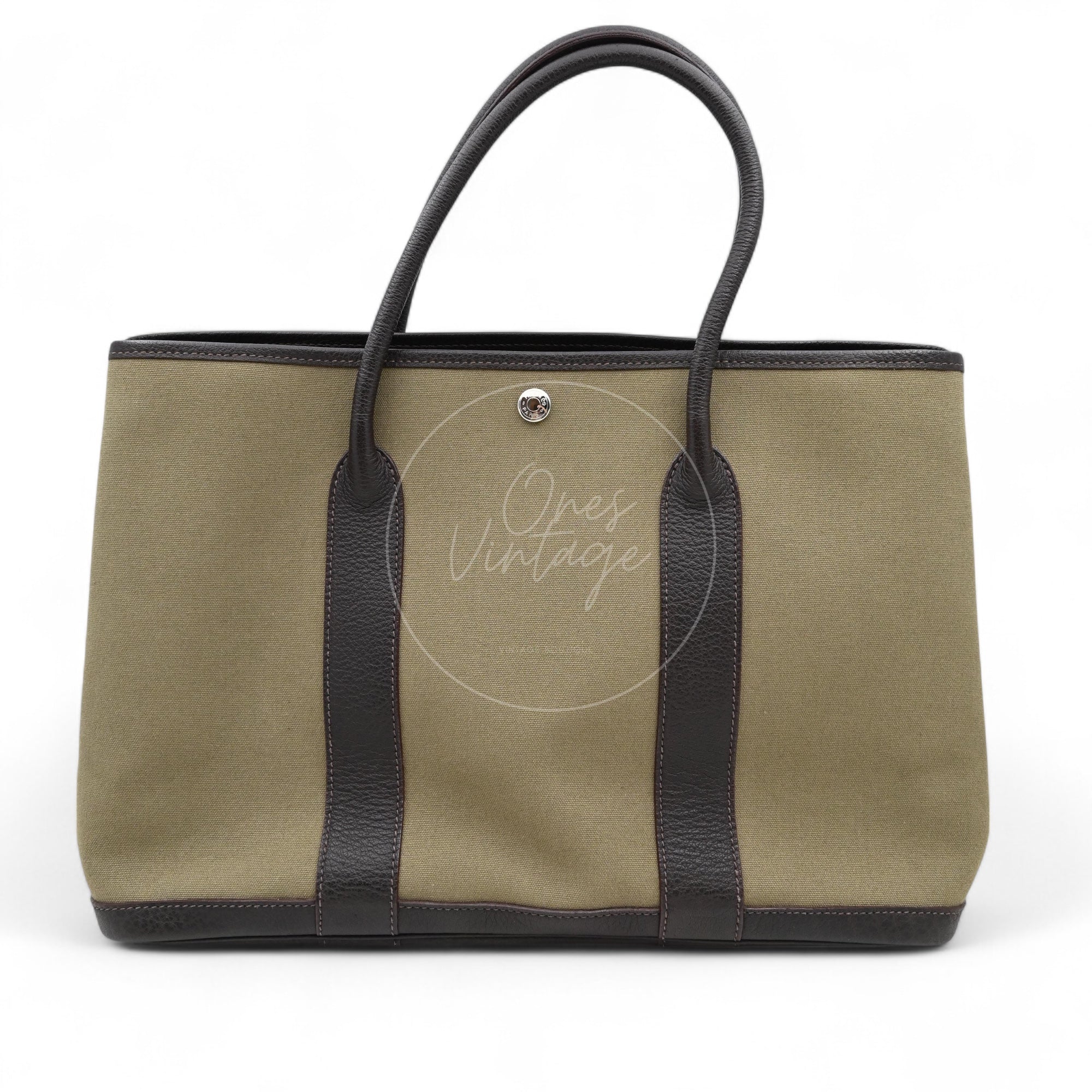 [Pre-owned] Hermes Garden Party 36 Dark Green Canvas Brown Negonda Stamp Square F