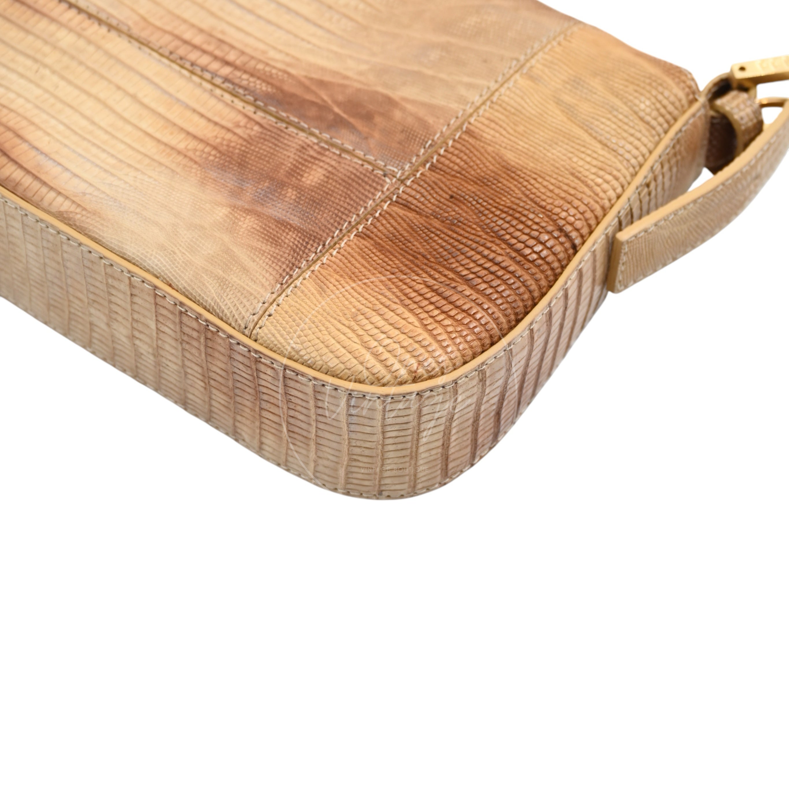 [Pre-owned] Fendi Lizard Baguette Brown & Beige GHW