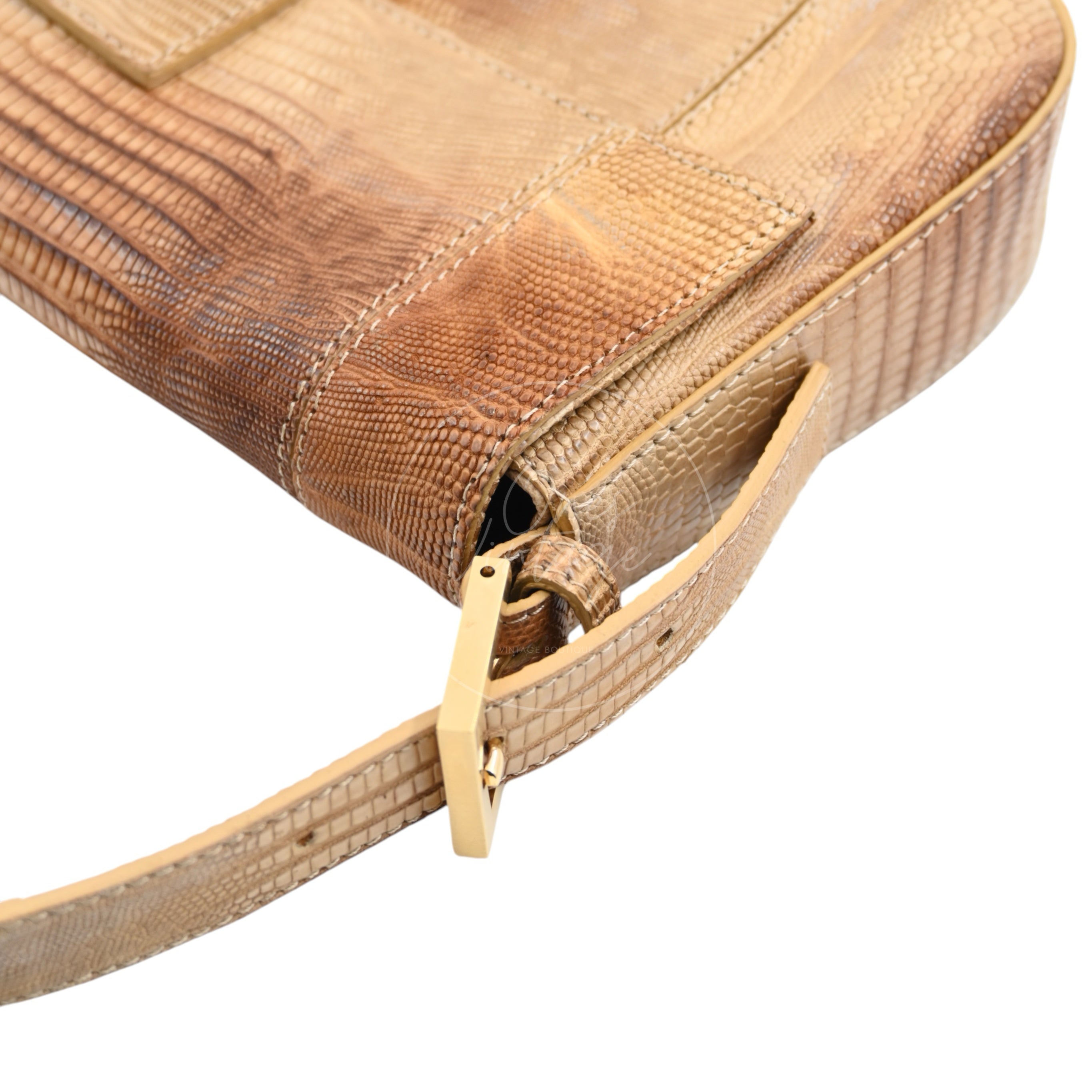 [Pre-owned] Fendi Lizard Baguette Brown & Beige GHW