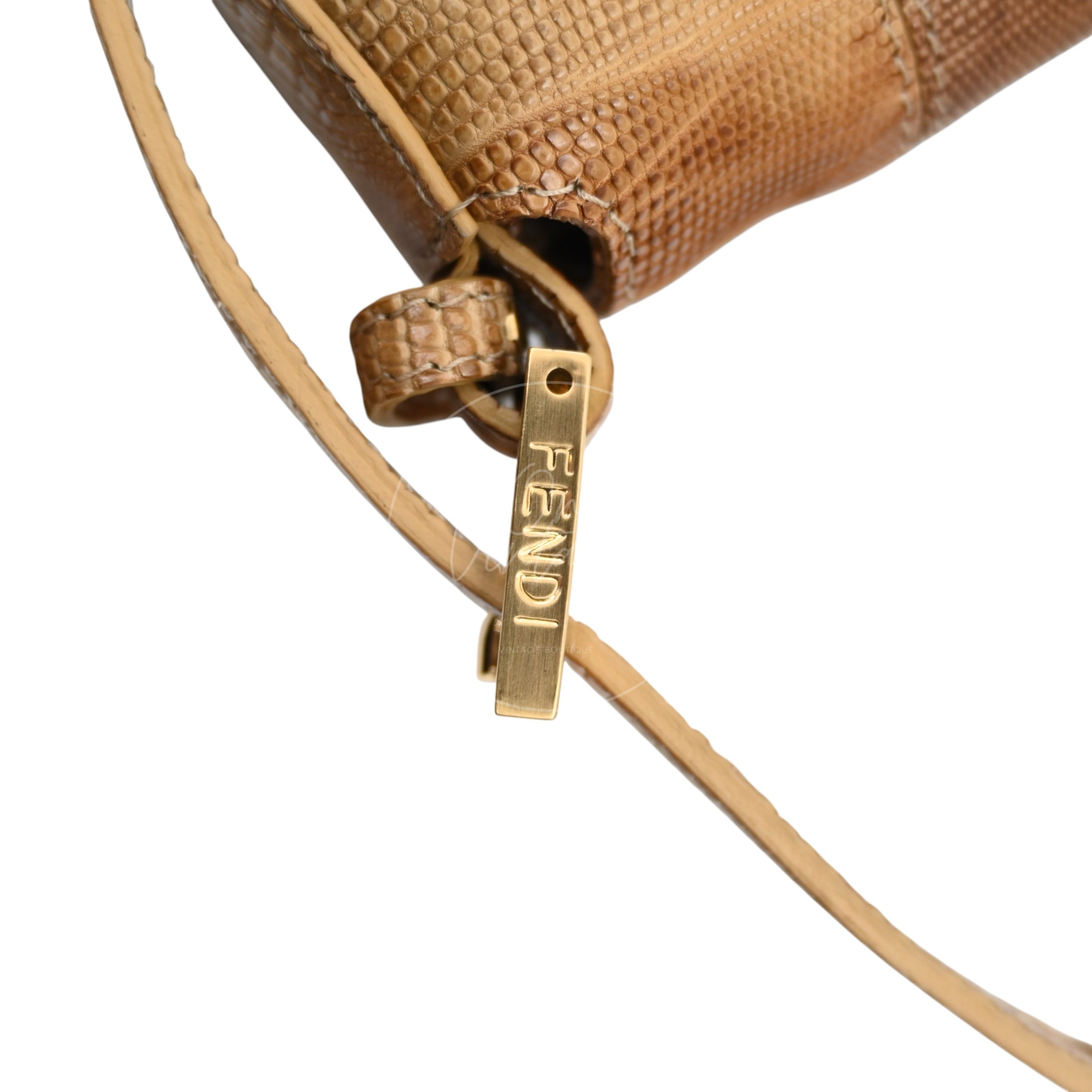 [Pre-owned] Fendi Lizard Baguette Brown & Beige GHW