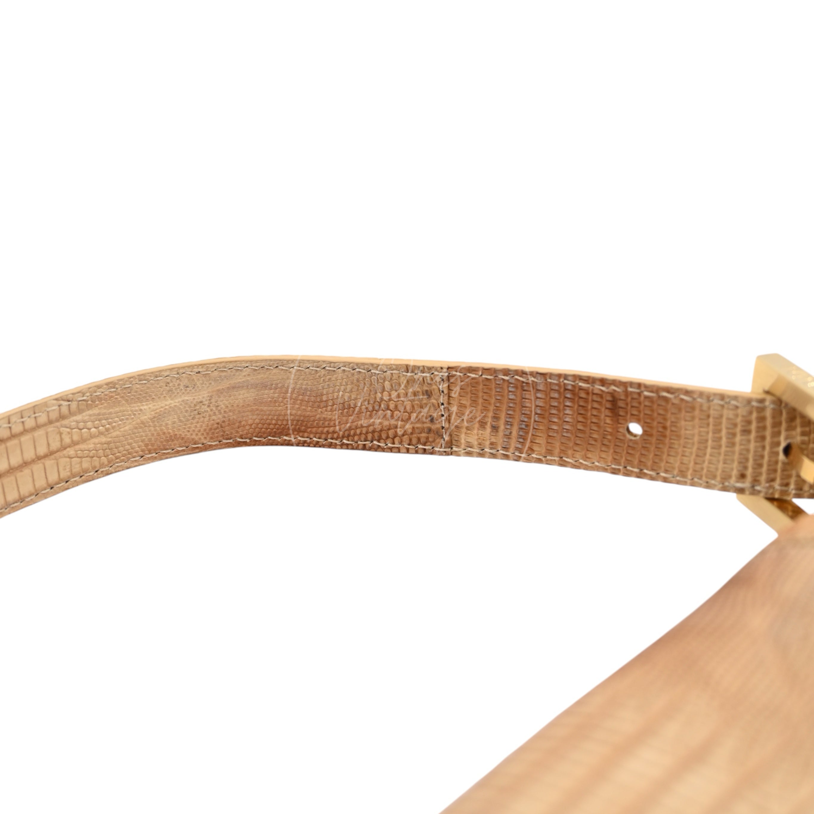 [Pre-owned] Fendi Lizard Baguette Brown & Beige GHW