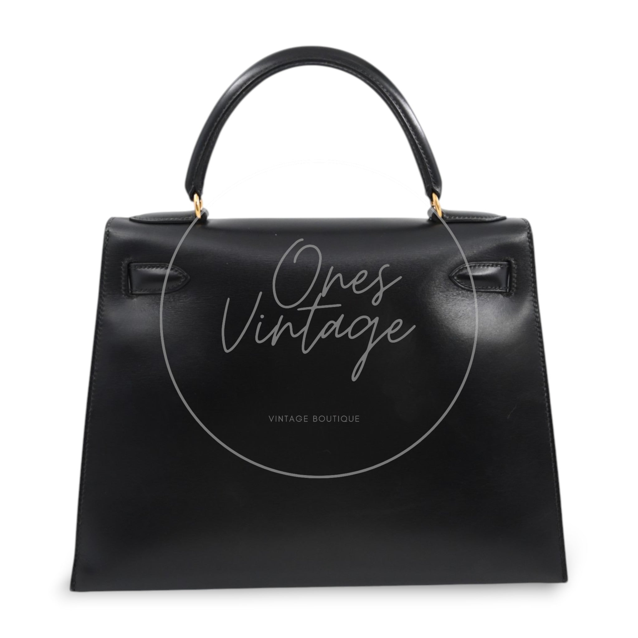 [Pre-owned] Hermes Kelly 28 GHW Black Box Leather Circle X