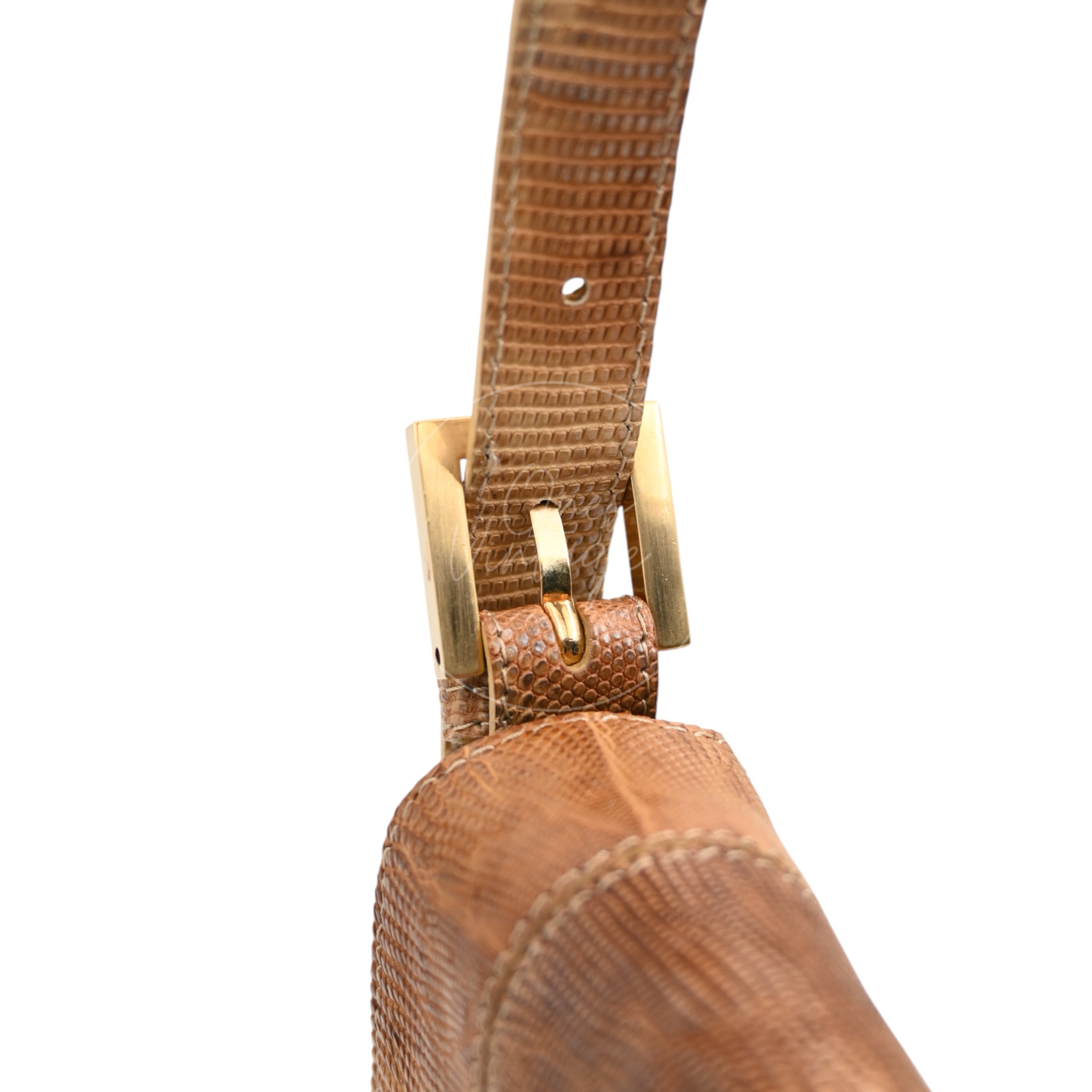 [Pre-owned] Fendi Lizard Baguette Brown & Beige GHW