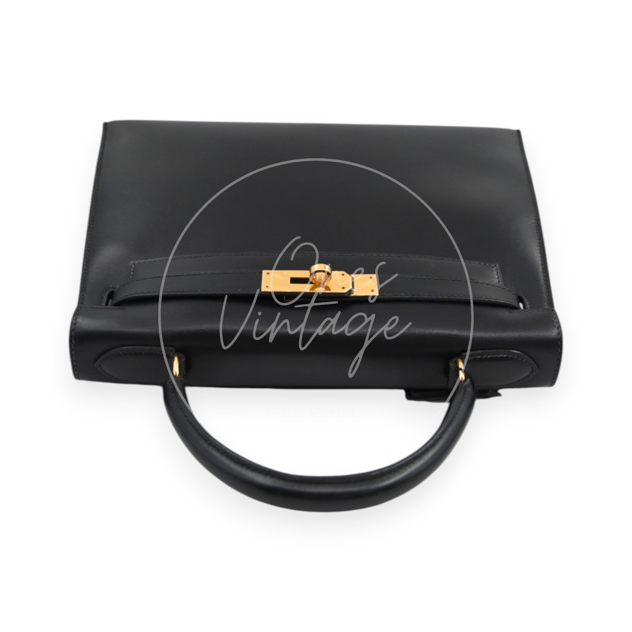 [Pre-owned] Hermes Kelly 28 GHW Black Box Leather Circle X