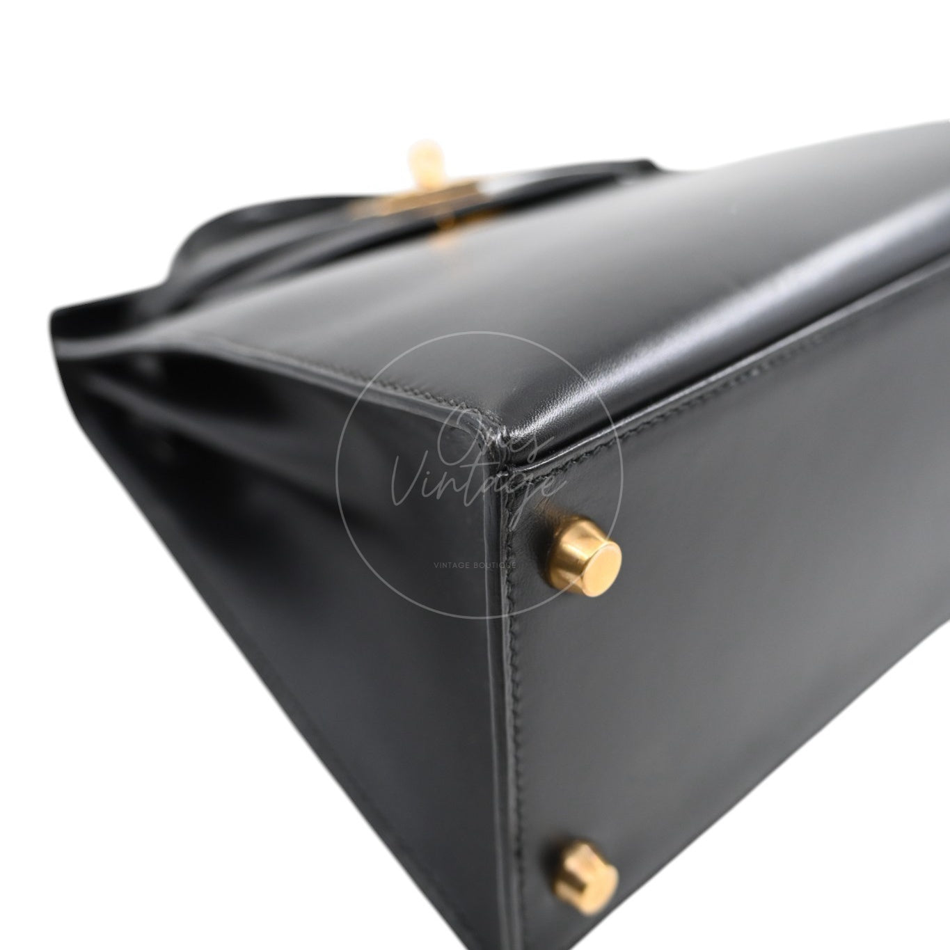 [Pre-owned] Hermes Kelly 28 GHW Black Box Leather Circle X