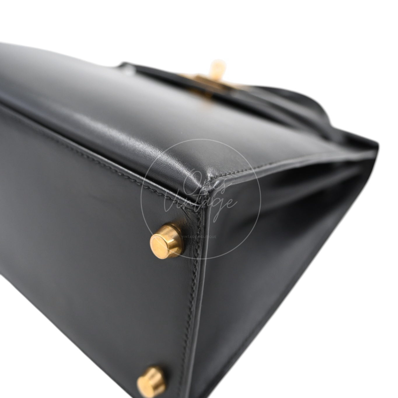 [Pre-owned] Hermes Kelly 28 GHW Black Box Leather Circle X